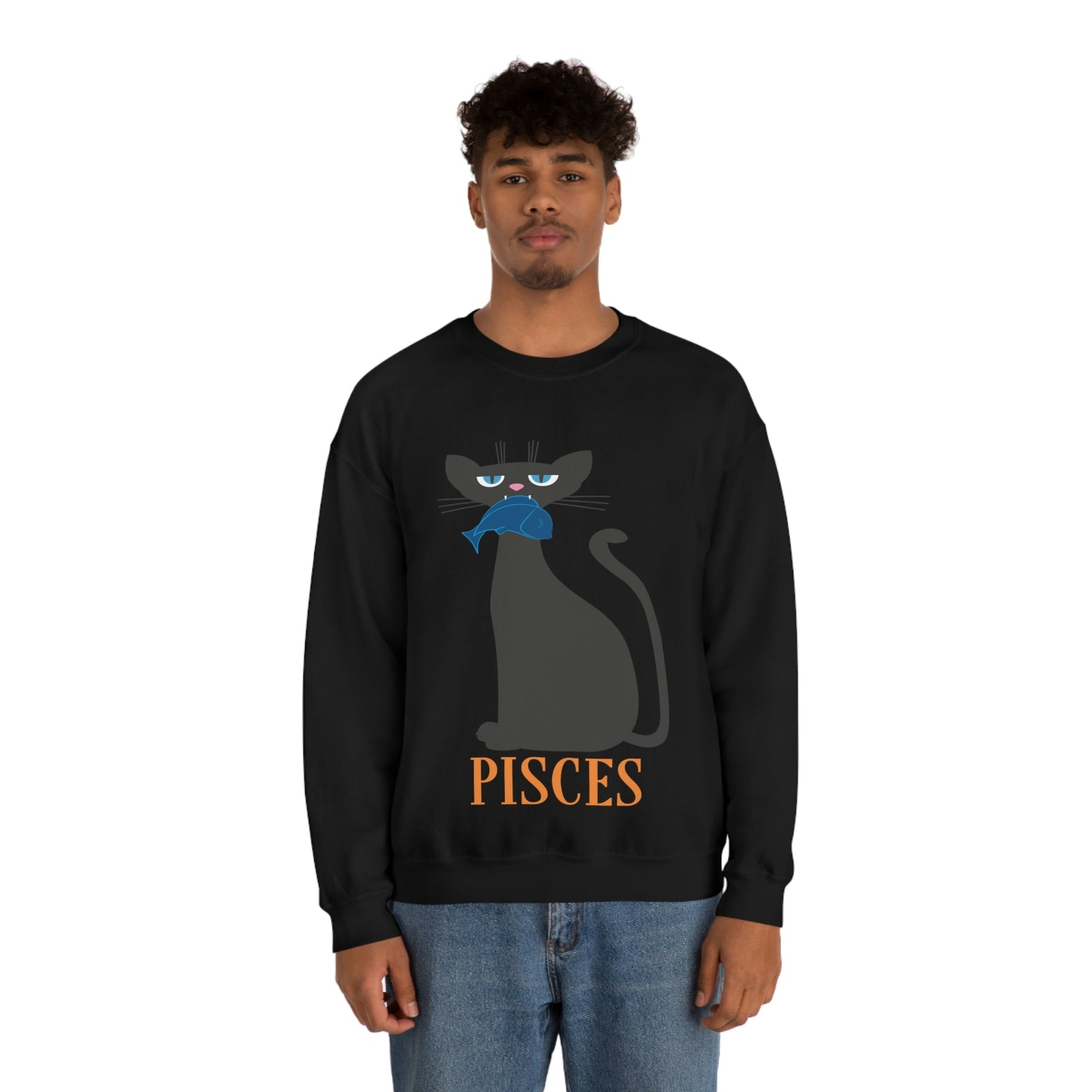 Pisces Cat Zodiac Sign Unisex Heavy Blend™ Crewneck Sweatshirt Ichaku [Perfect Gifts Selection]