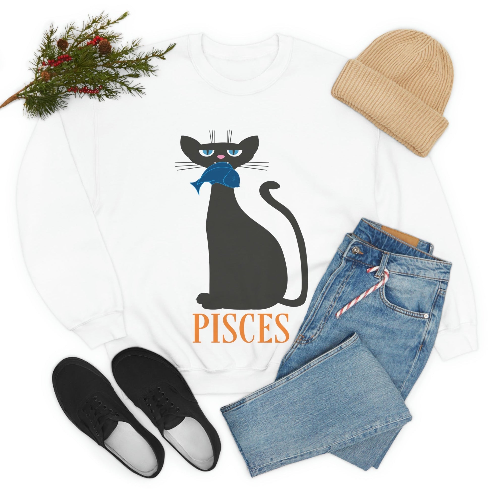 Pisces Cat Zodiac Sign Unisex Heavy Blend™ Crewneck Sweatshirt Ichaku [Perfect Gifts Selection]
