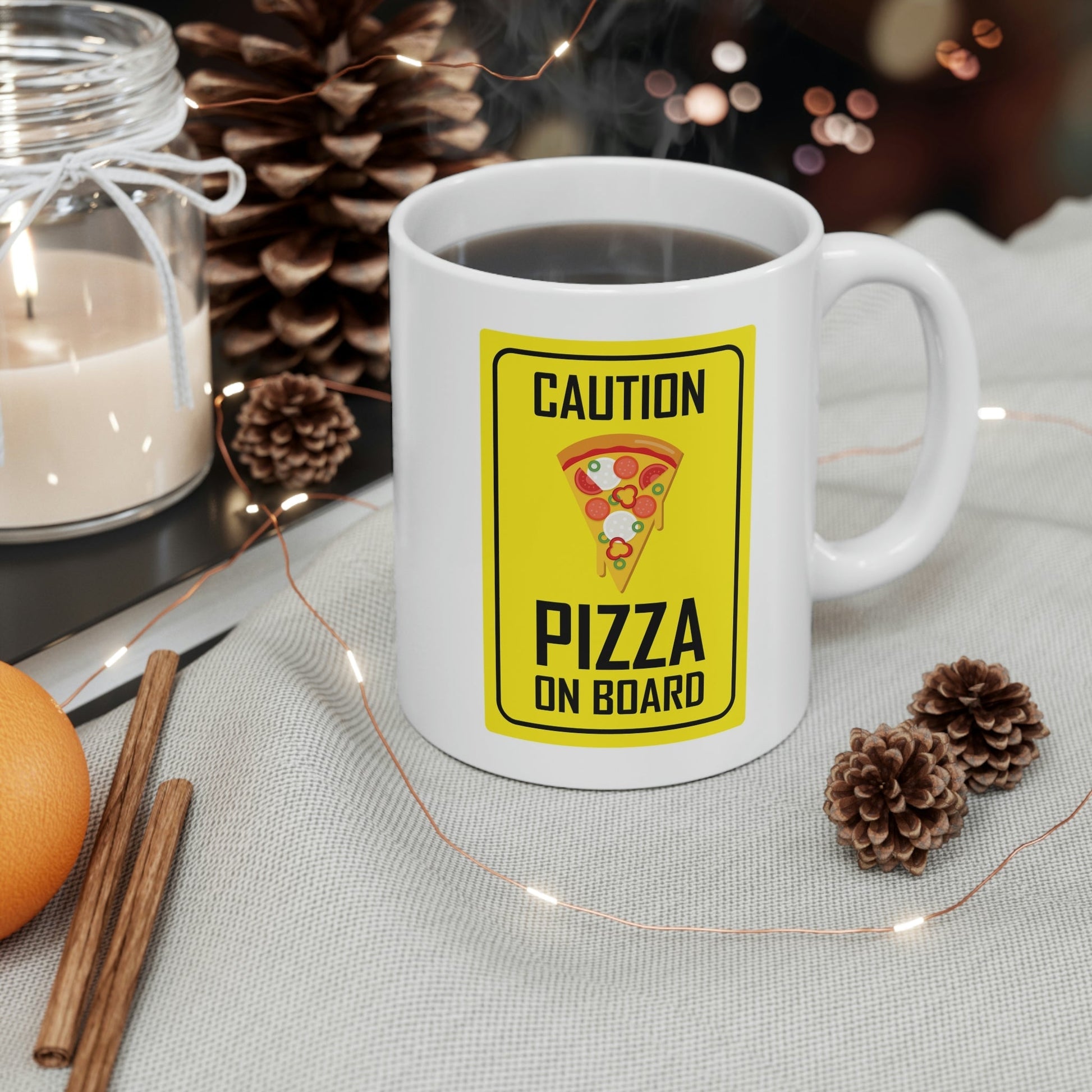 Pizza On board Funny Sign Valentines Quotes Ceramic Mug 11oz Ichaku [Perfect Gifts Selection]