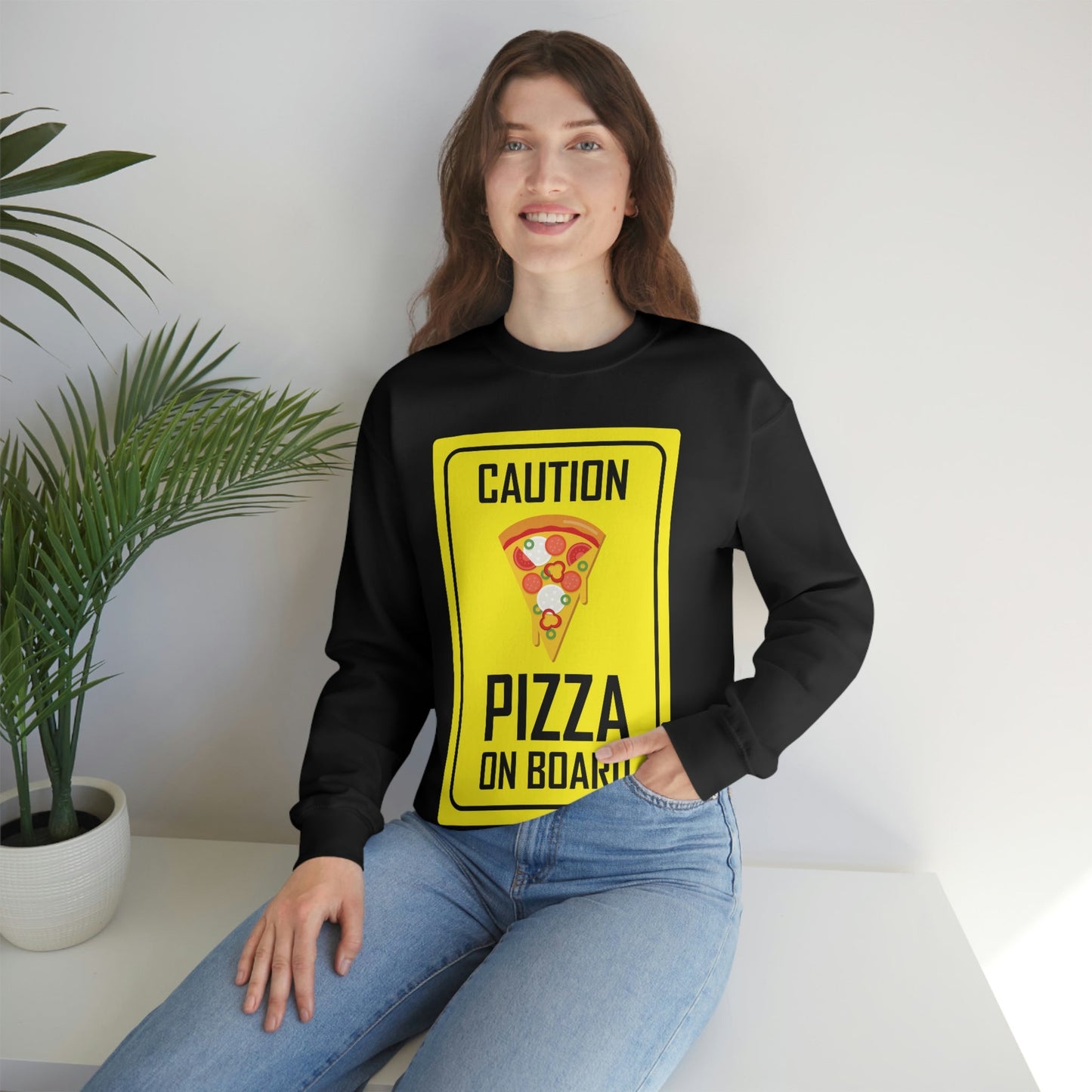 Pizza On board Funny Sign Valentines Quotes Unisex Heavy Blend™ Crewneck Sweatshirt Ichaku [Perfect Gifts Selection]