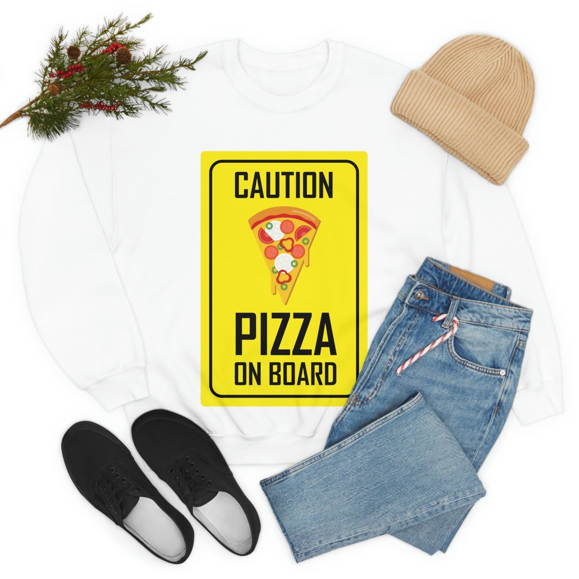 Pizza On board Funny Sign Valentines Quotes Unisex Heavy Blend™ Crewneck Sweatshirt Ichaku [Perfect Gifts Selection]