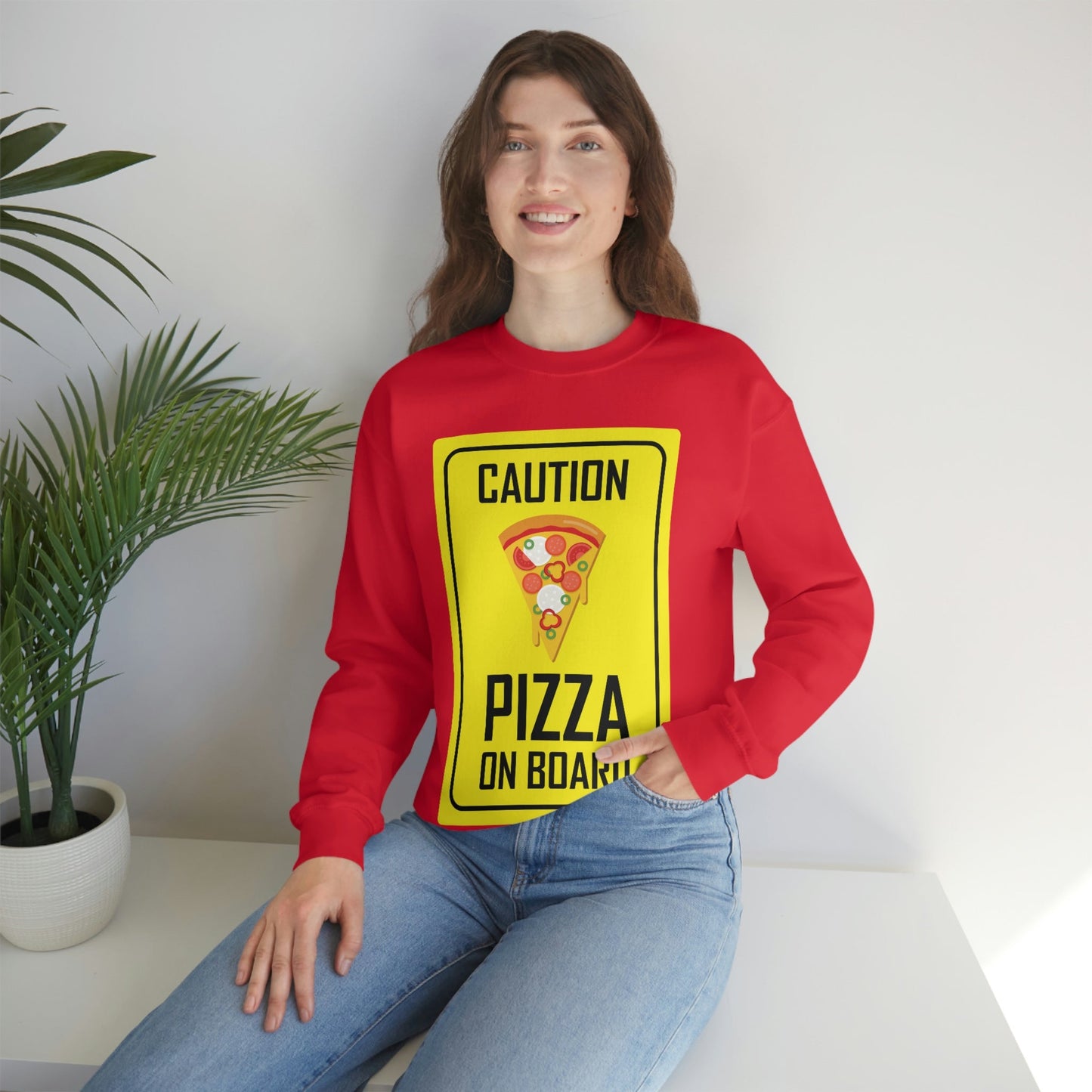 Pizza On board Funny Sign Valentines Quotes Unisex Heavy Blend™ Crewneck Sweatshirt Ichaku [Perfect Gifts Selection]