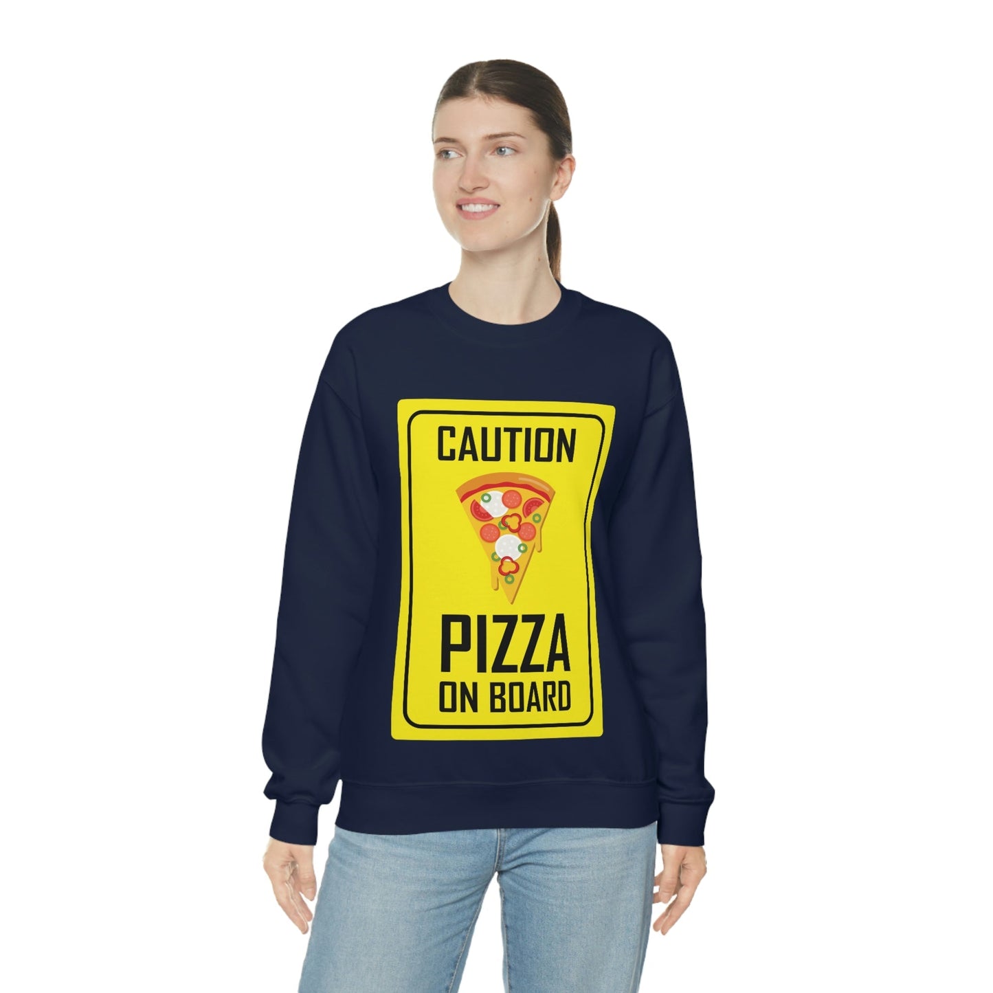 Pizza On board Funny Sign Valentines Quotes Unisex Heavy Blend™ Crewneck Sweatshirt Ichaku [Perfect Gifts Selection]