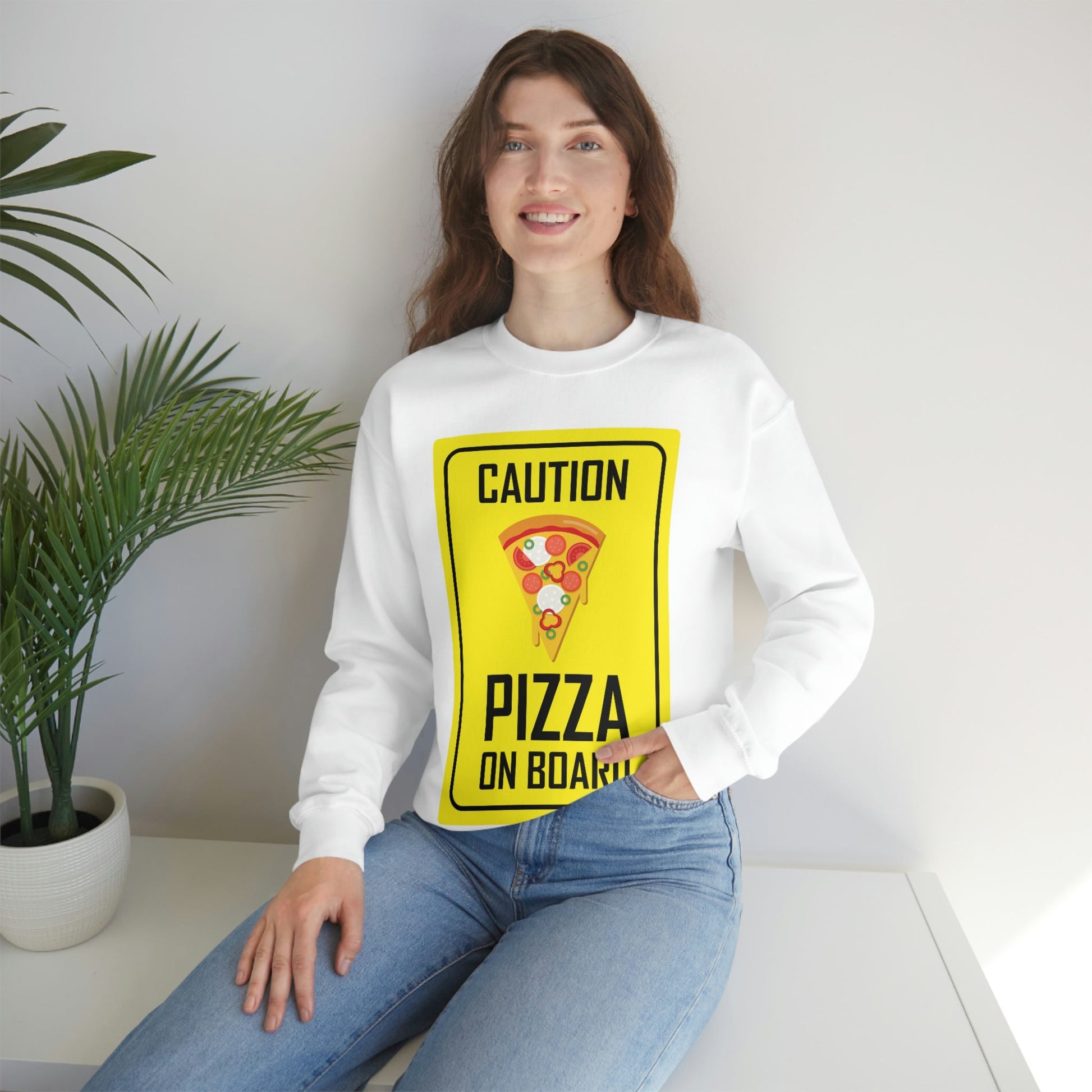 Pizza On board Funny Sign Valentines Quotes Unisex Heavy Blend™ Crewneck Sweatshirt Ichaku [Perfect Gifts Selection]