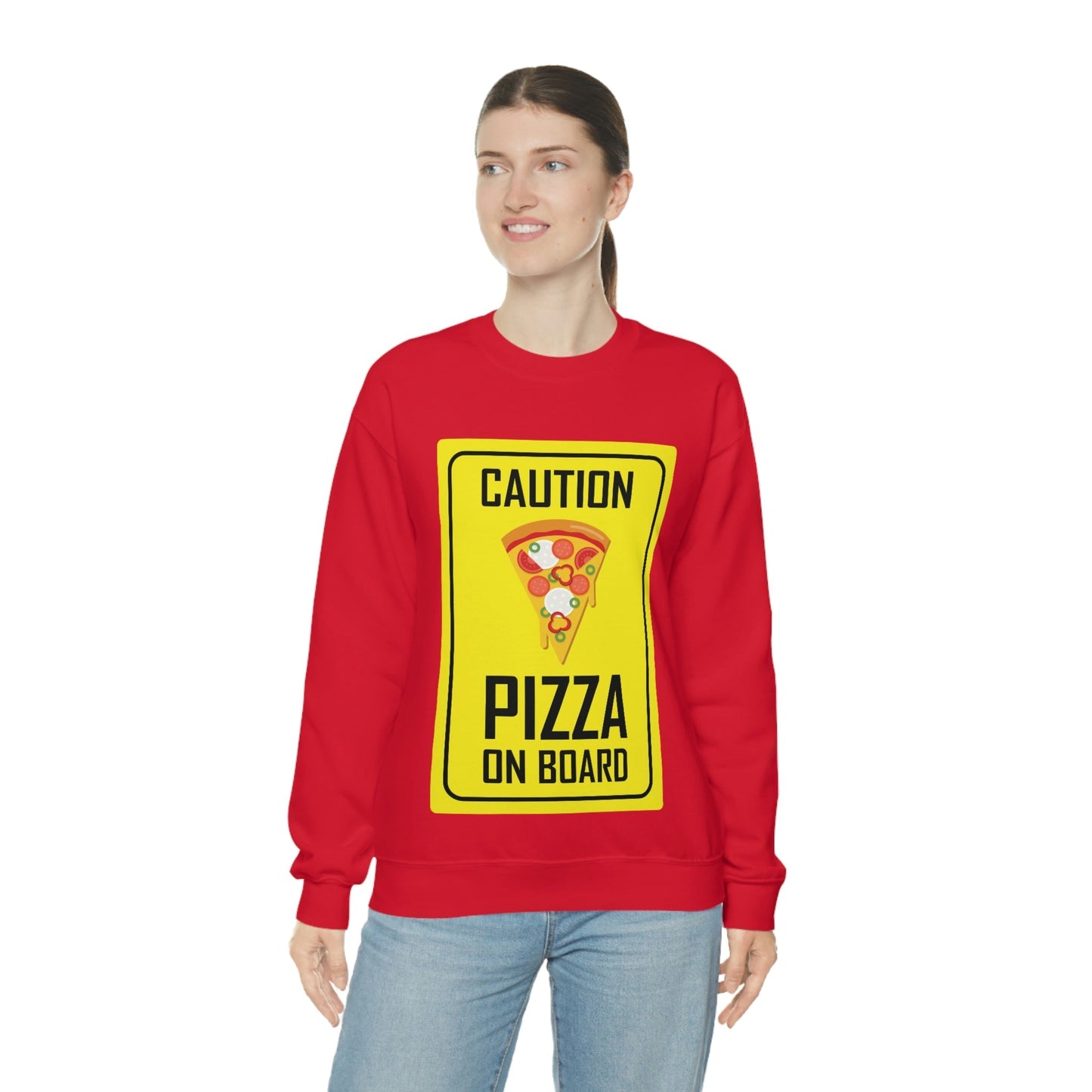 Pizza On board Funny Sign Valentines Quotes Unisex Heavy Blend™ Crewneck Sweatshirt Ichaku [Perfect Gifts Selection]