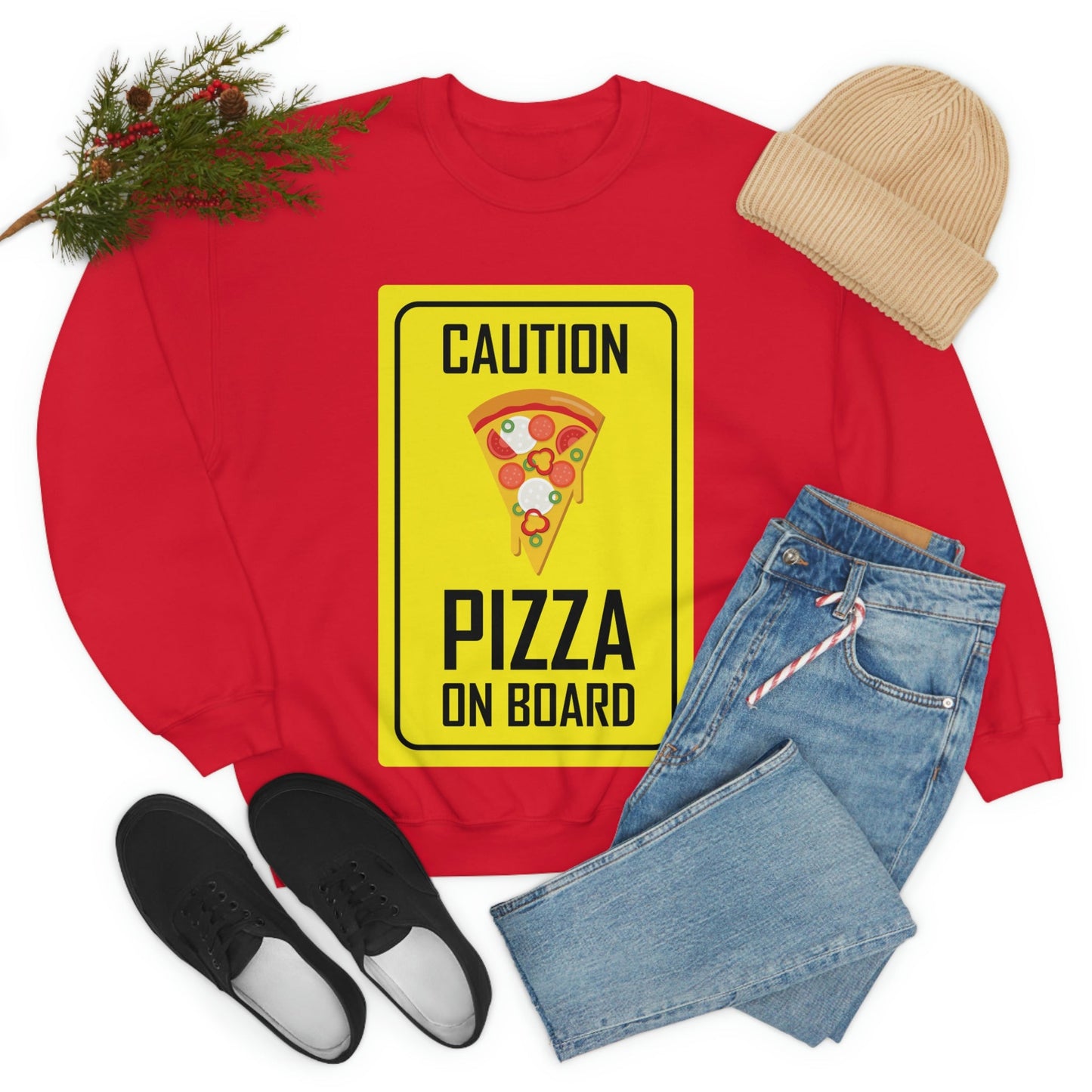 Pizza On board Funny Sign Valentines Quotes Unisex Heavy Blend™ Crewneck Sweatshirt Ichaku [Perfect Gifts Selection]