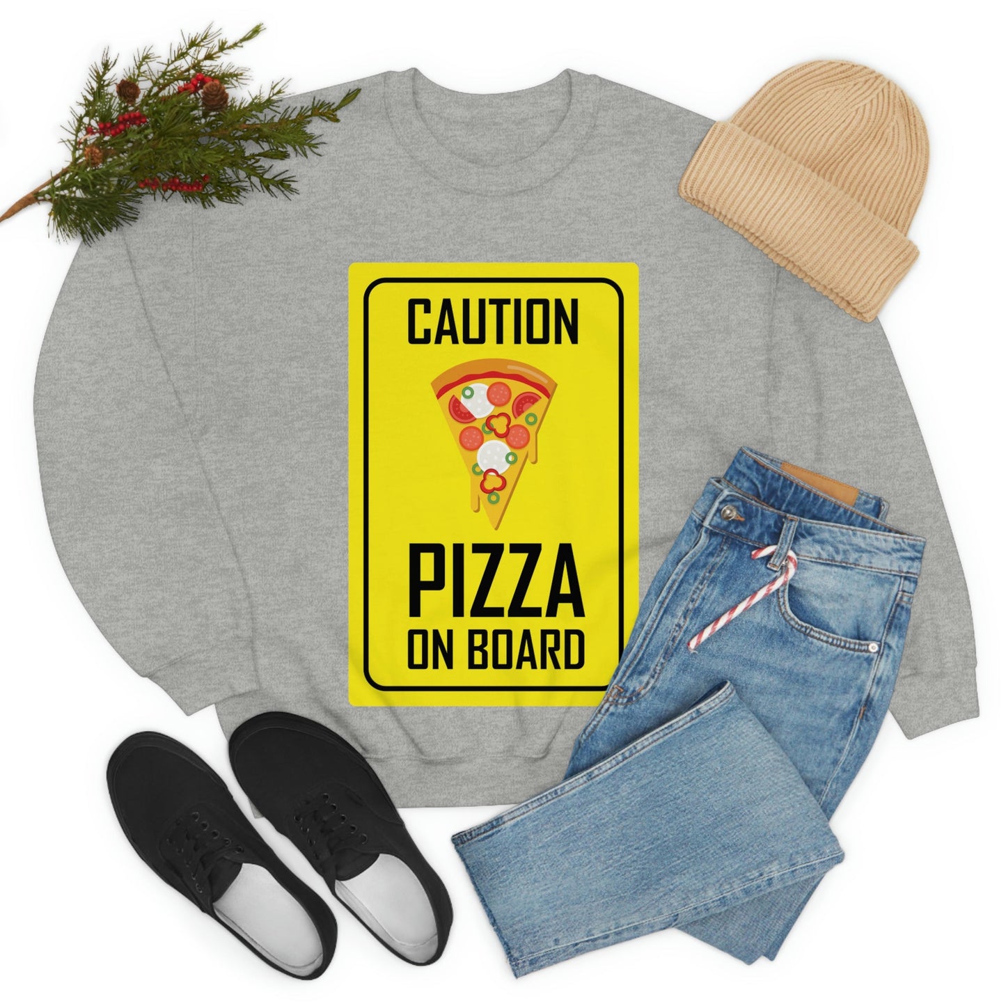 Pizza On board Funny Sign Valentines Quotes Unisex Heavy Blend™ Crewneck Sweatshirt Ichaku [Perfect Gifts Selection]