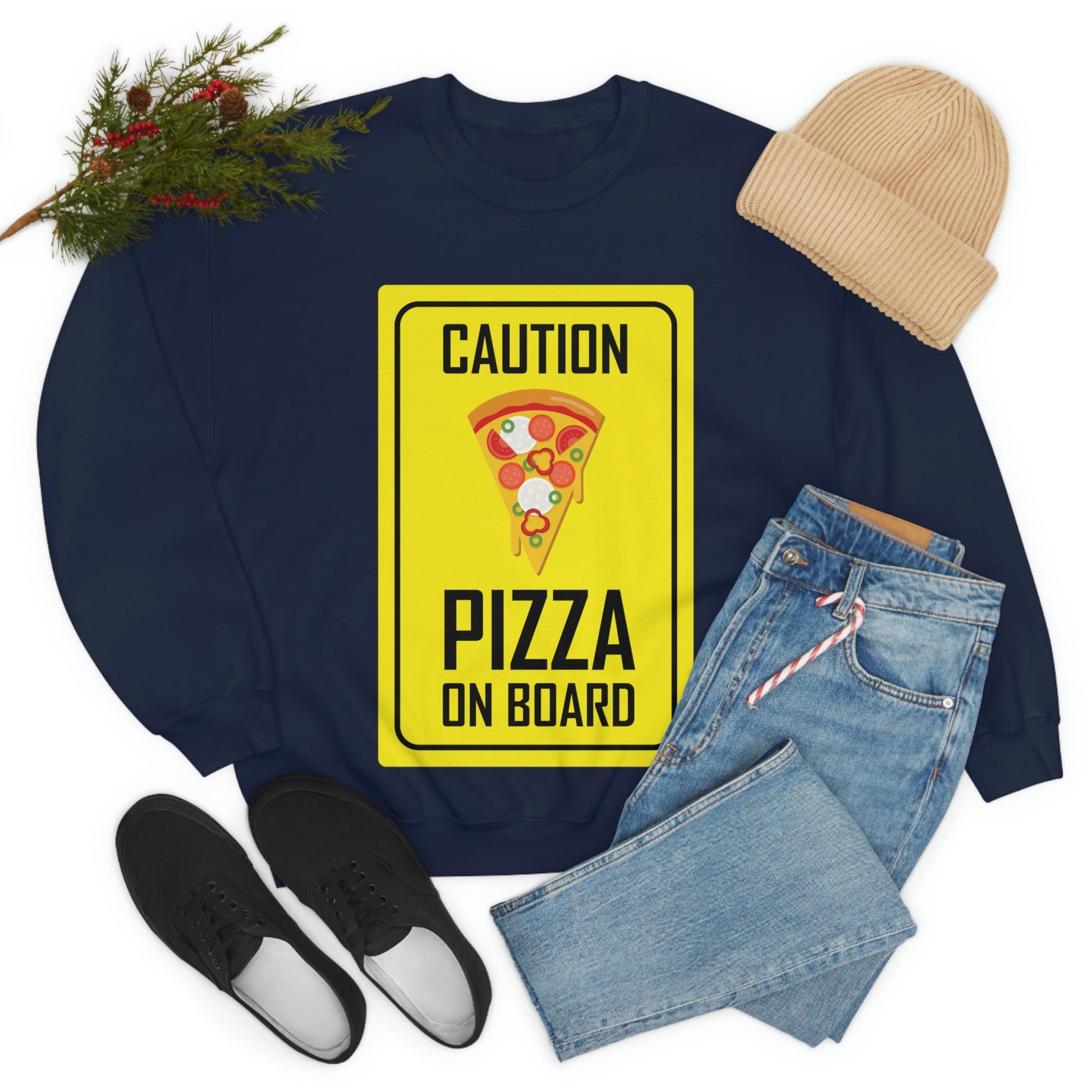 Pizza On board Funny Sign Valentines Quotes Unisex Heavy Blend™ Crewneck Sweatshirt Ichaku [Perfect Gifts Selection]