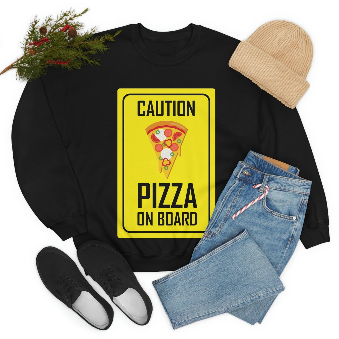 Pizza On board Funny Sign Valentines Quotes Unisex Heavy Blend™ Crewneck Sweatshirt Ichaku [Perfect Gifts Selection]