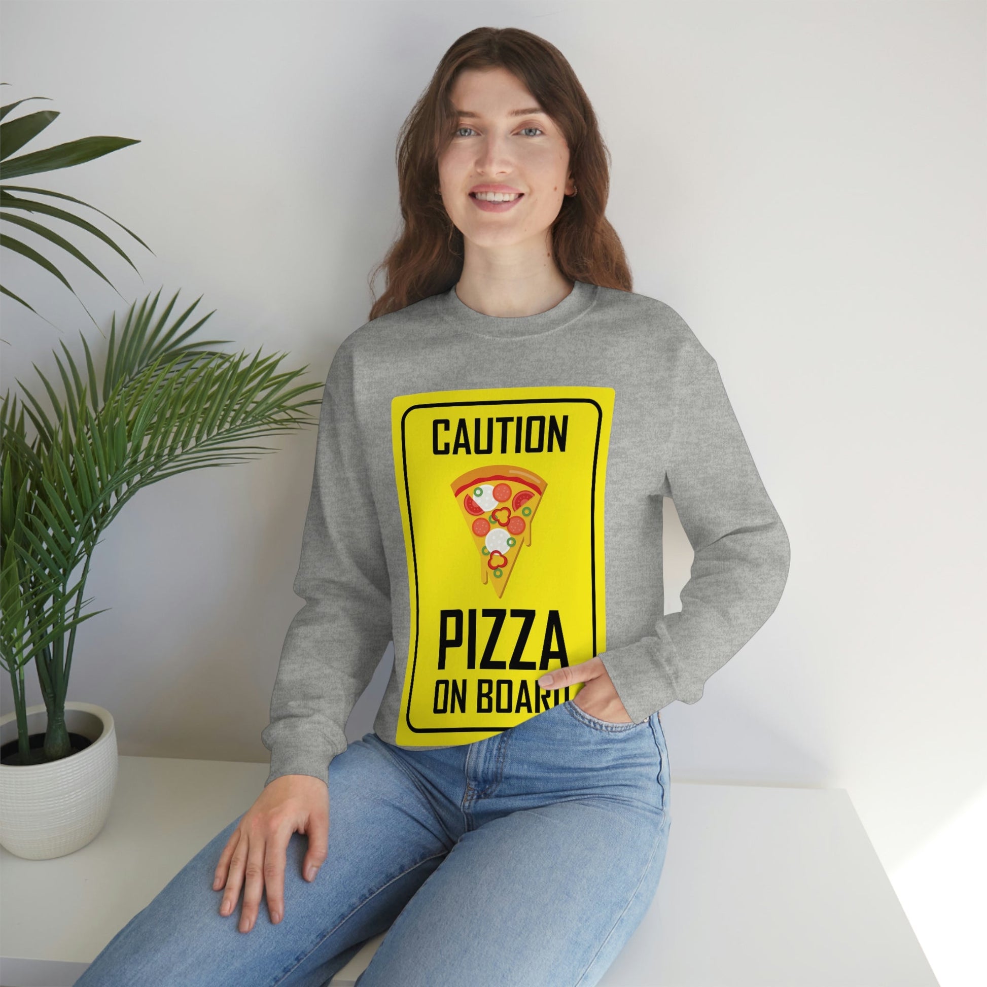 Pizza On board Funny Sign Valentines Quotes Unisex Heavy Blend™ Crewneck Sweatshirt Ichaku [Perfect Gifts Selection]