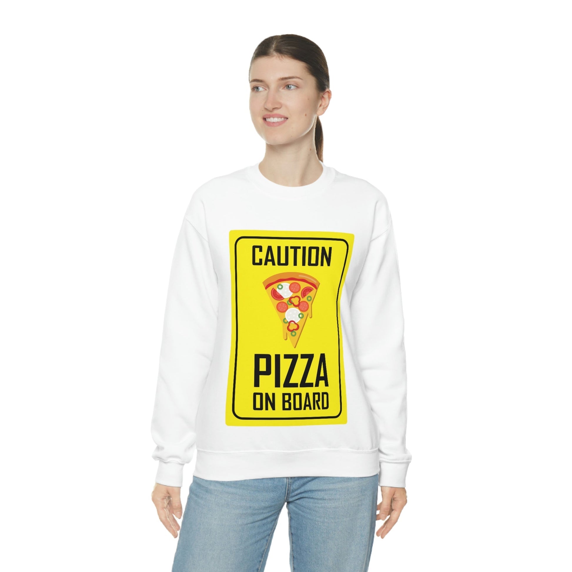 Pizza On board Funny Sign Valentines Quotes Unisex Heavy Blend™ Crewneck Sweatshirt Ichaku [Perfect Gifts Selection]