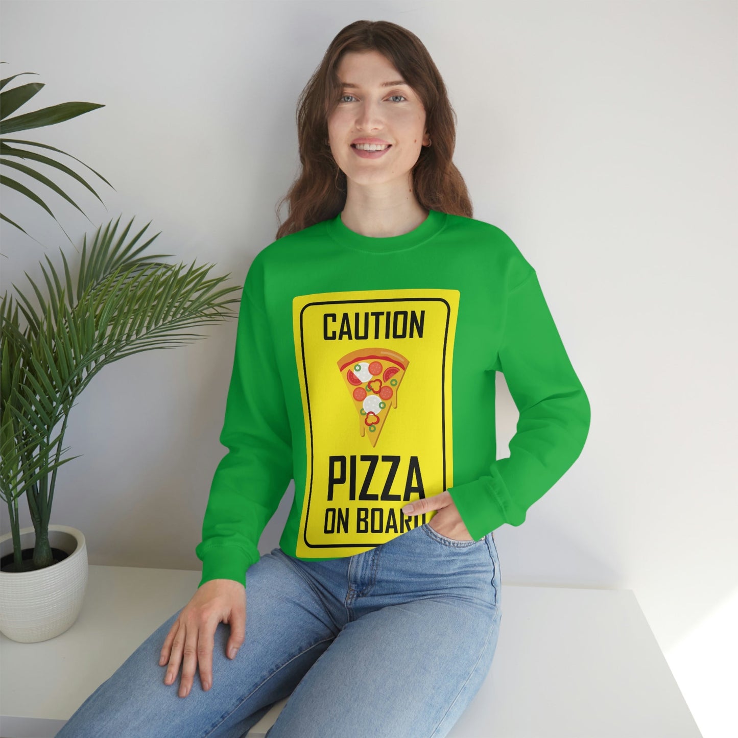 Pizza On board Funny Sign Valentines Quotes Unisex Heavy Blend™ Crewneck Sweatshirt Ichaku [Perfect Gifts Selection]