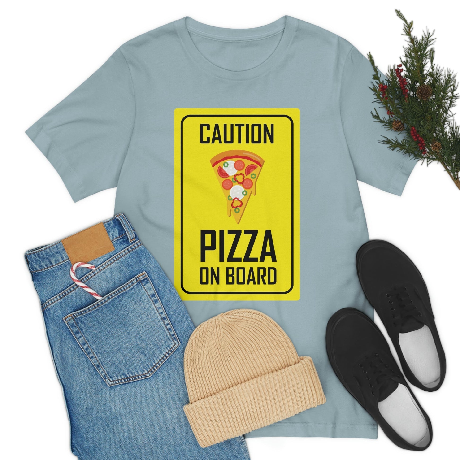 Pizza On board Funny Sign Valentines Quotes Unisex Jersey Short Sleeve T-Shirt Ichaku [Perfect Gifts Selection]