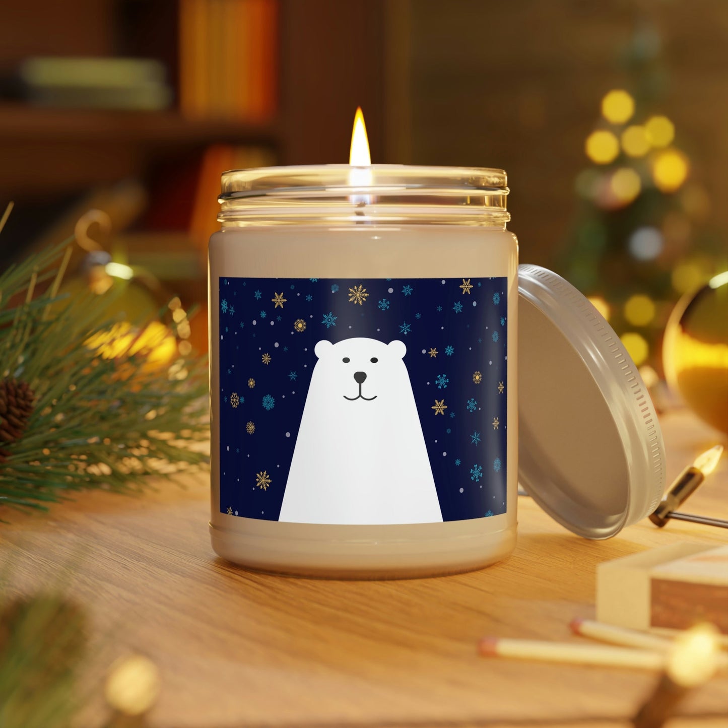 Polar Bear Arctic Art Scented Candle Up to 60h Soy Wax 9oz Ichaku [Perfect Gifts Selection]