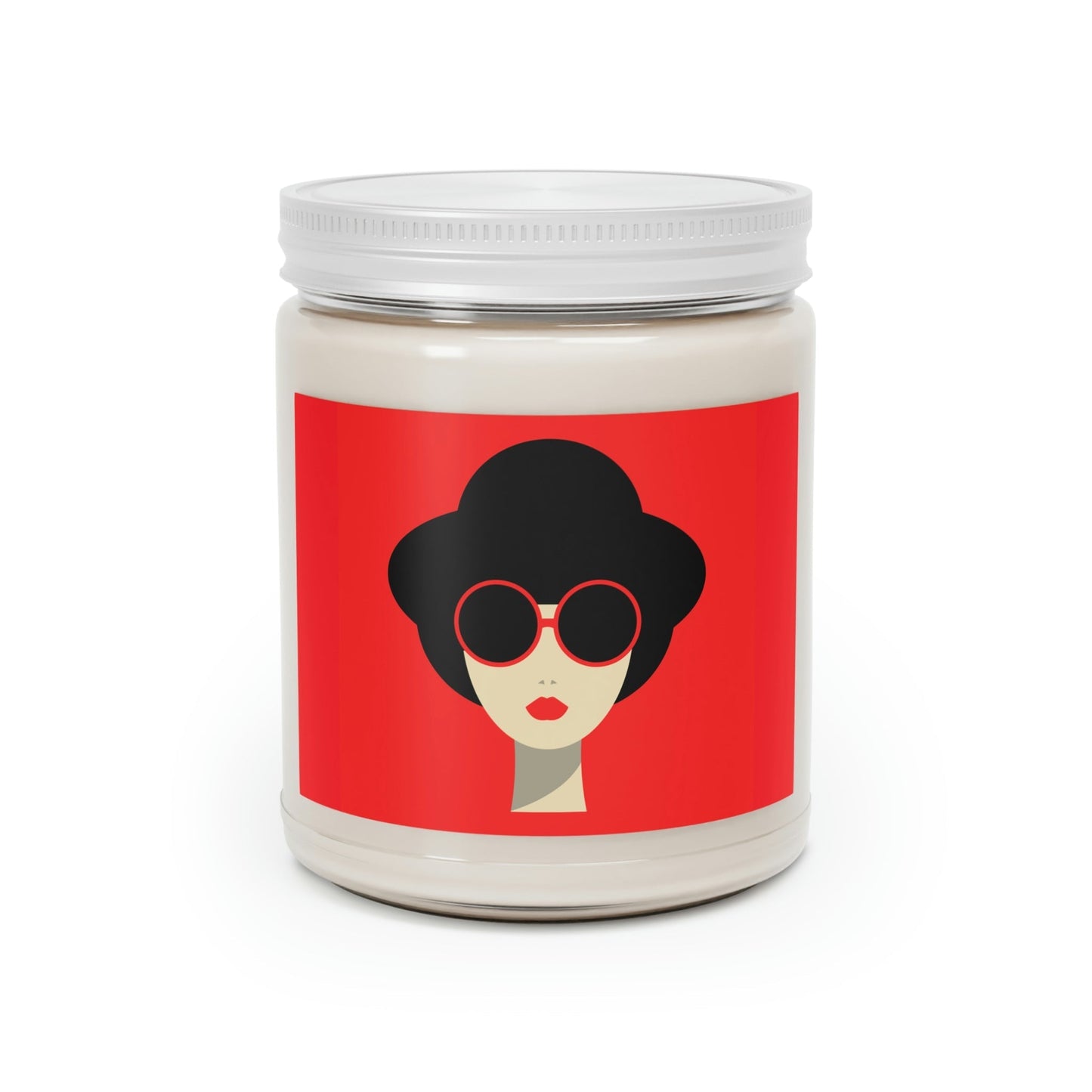 Portrait Woman Girl Red Lipstick With Black Hat Sunglases Minimalist Scented Candle Up to 60hSoy Wax 9oz Ichaku [Perfect Gifts Selection]