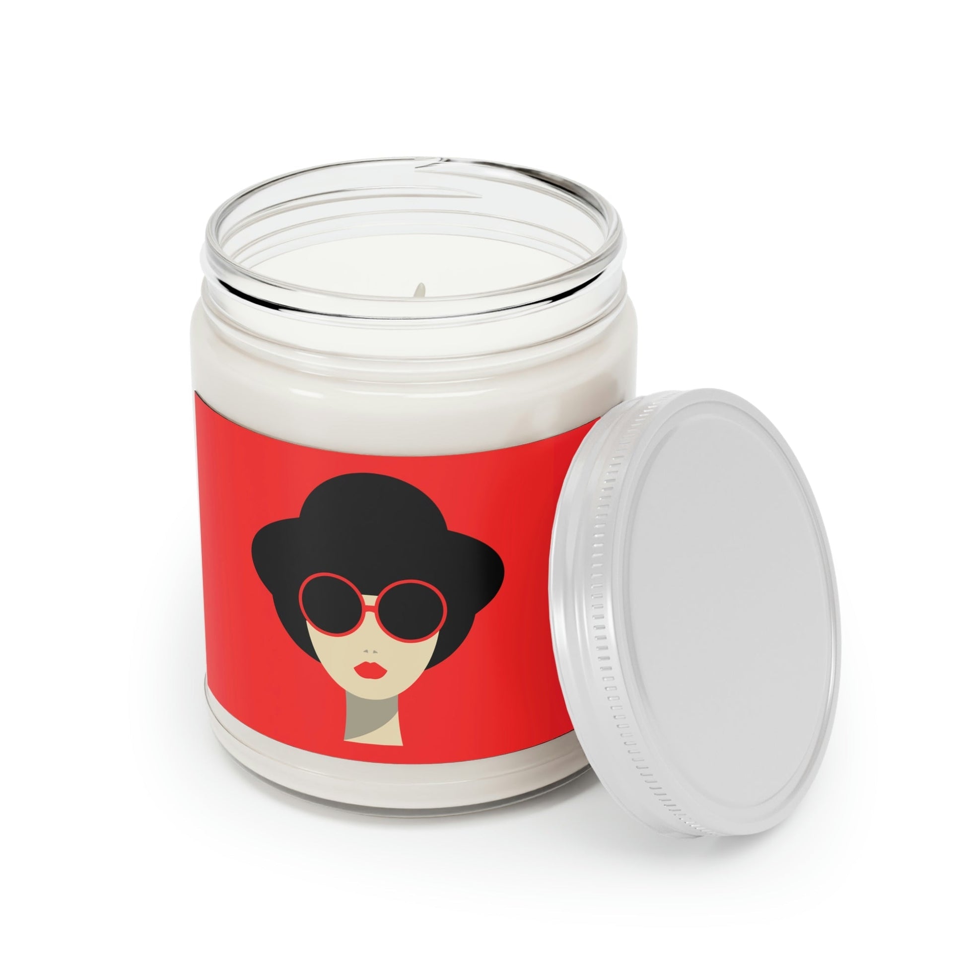 Portrait Woman Girl Red Lipstick With Black Hat Sunglases Minimalist Scented Candle Up to 60hSoy Wax 9oz Ichaku [Perfect Gifts Selection]