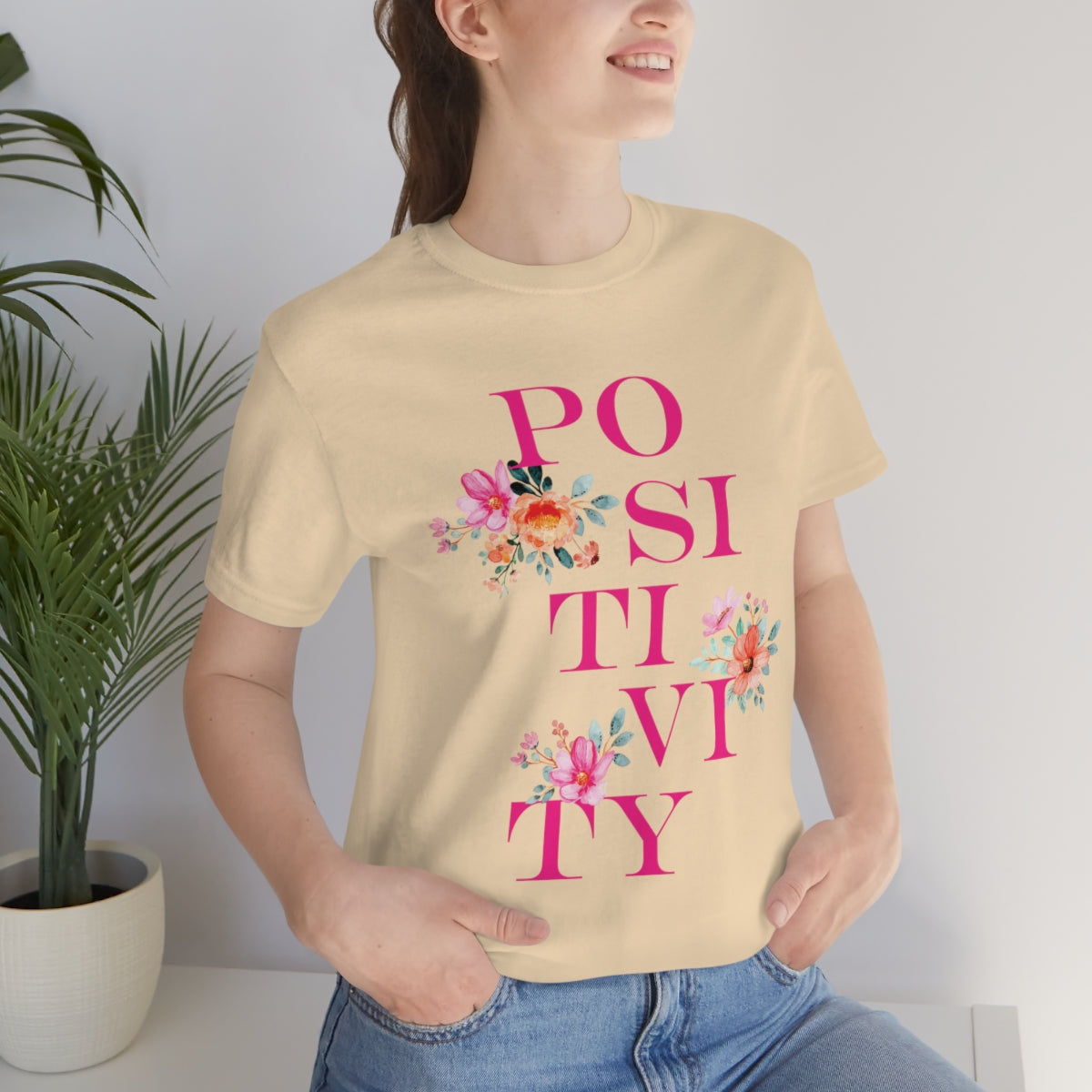 Positivity Aesthetic Flowers Inspiration Slogan Unisex Jersey Short Sleeve T-Shirt Ichaku [Perfect Gifts Selection]