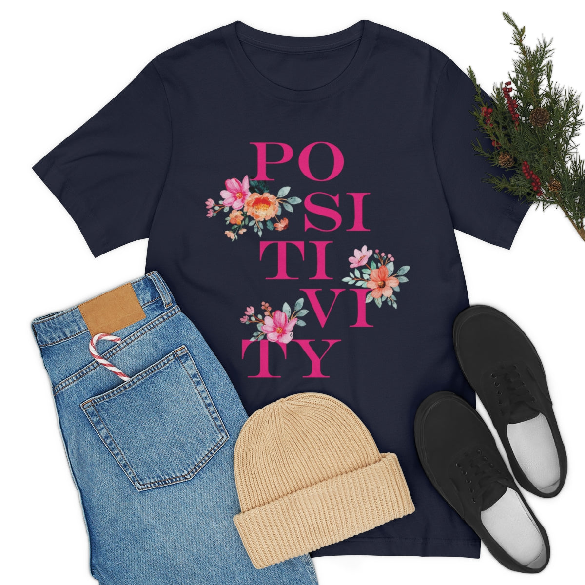 Positivity Aesthetic Flowers Inspiration Slogan Unisex Jersey Short Sleeve T-Shirt Ichaku [Perfect Gifts Selection]