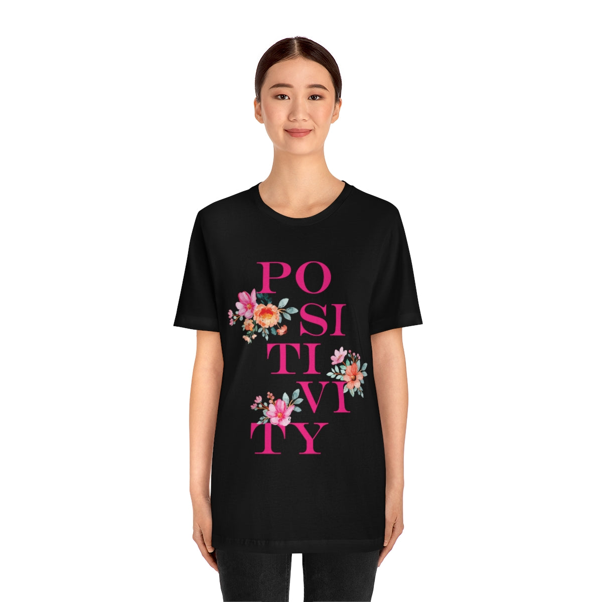 Positivity Aesthetic Flowers Inspiration Slogan Unisex Jersey Short Sleeve T-Shirt Ichaku [Perfect Gifts Selection]