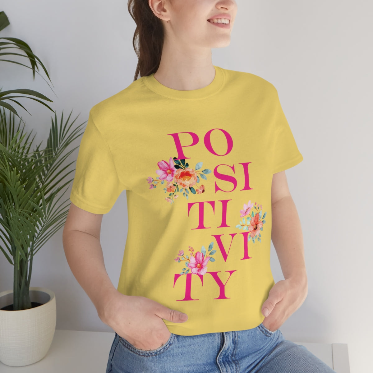 Positivity Aesthetic Flowers Inspiration Slogan Unisex Jersey Short Sleeve T-Shirt Ichaku [Perfect Gifts Selection]