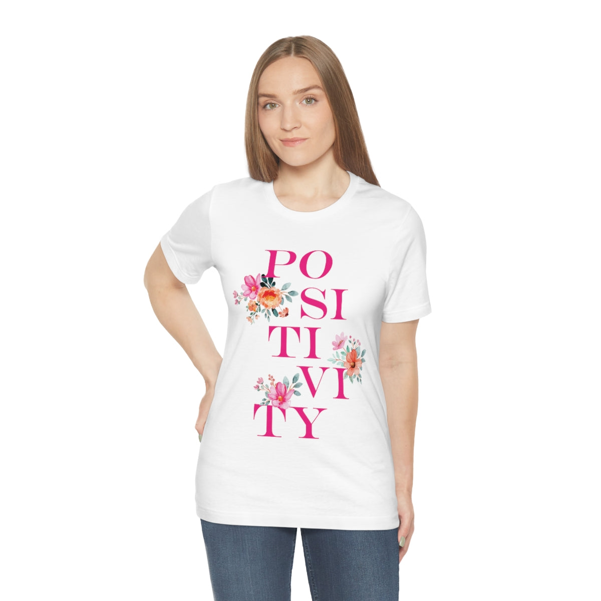 Positivity Aesthetic Flowers Inspiration Slogan Unisex Jersey Short Sleeve T-Shirt Ichaku [Perfect Gifts Selection]