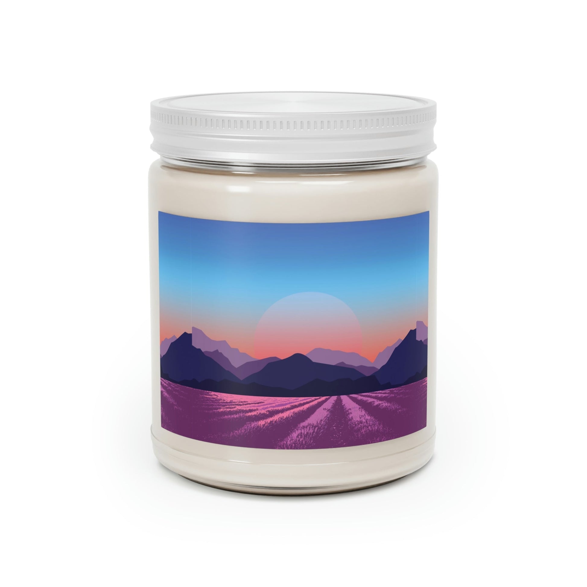Provence Landscape Lavender Minimal Art Scented Candle Up to 60h Soy Wax 9oz Ichaku [Perfect Gifts Selection]