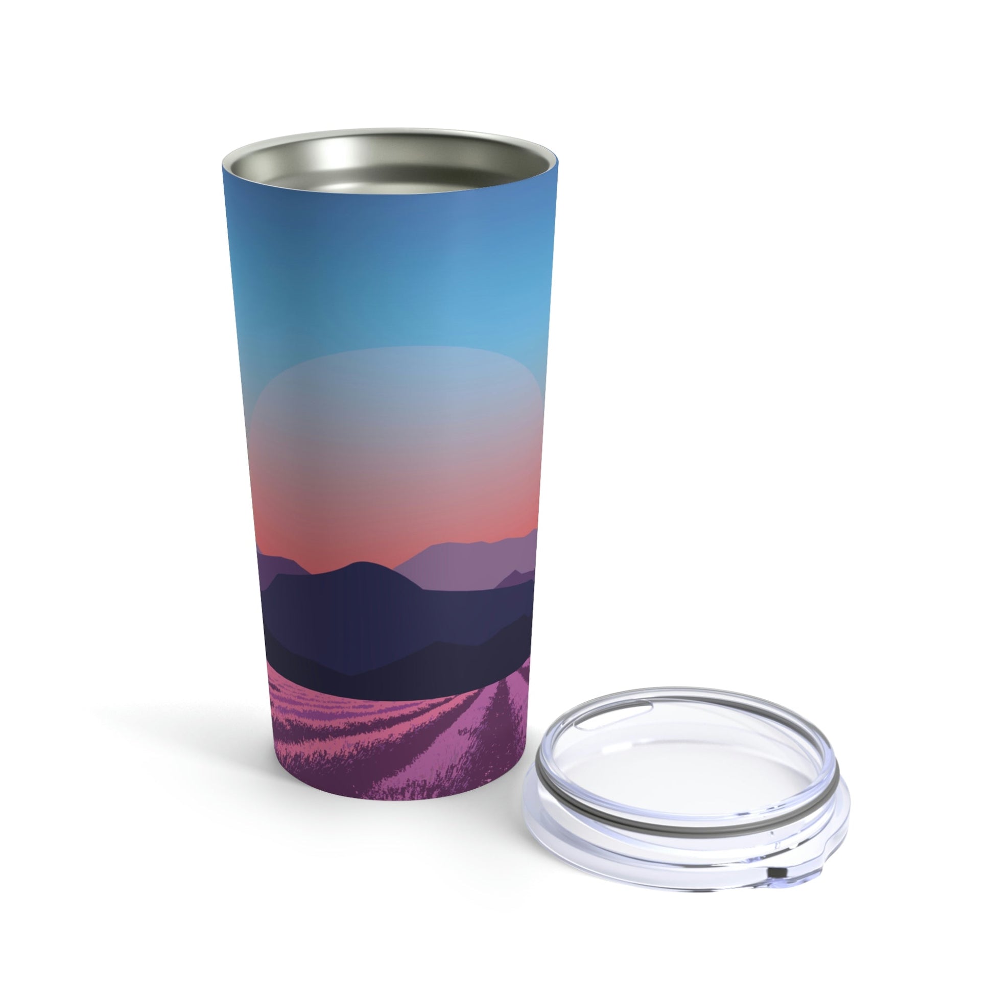 Provence Landscape Lavender Minimal Art Stainless Steel Hot or Cold Vacuum Tumbler 20oz Ichaku [Perfect Gifts Selection]