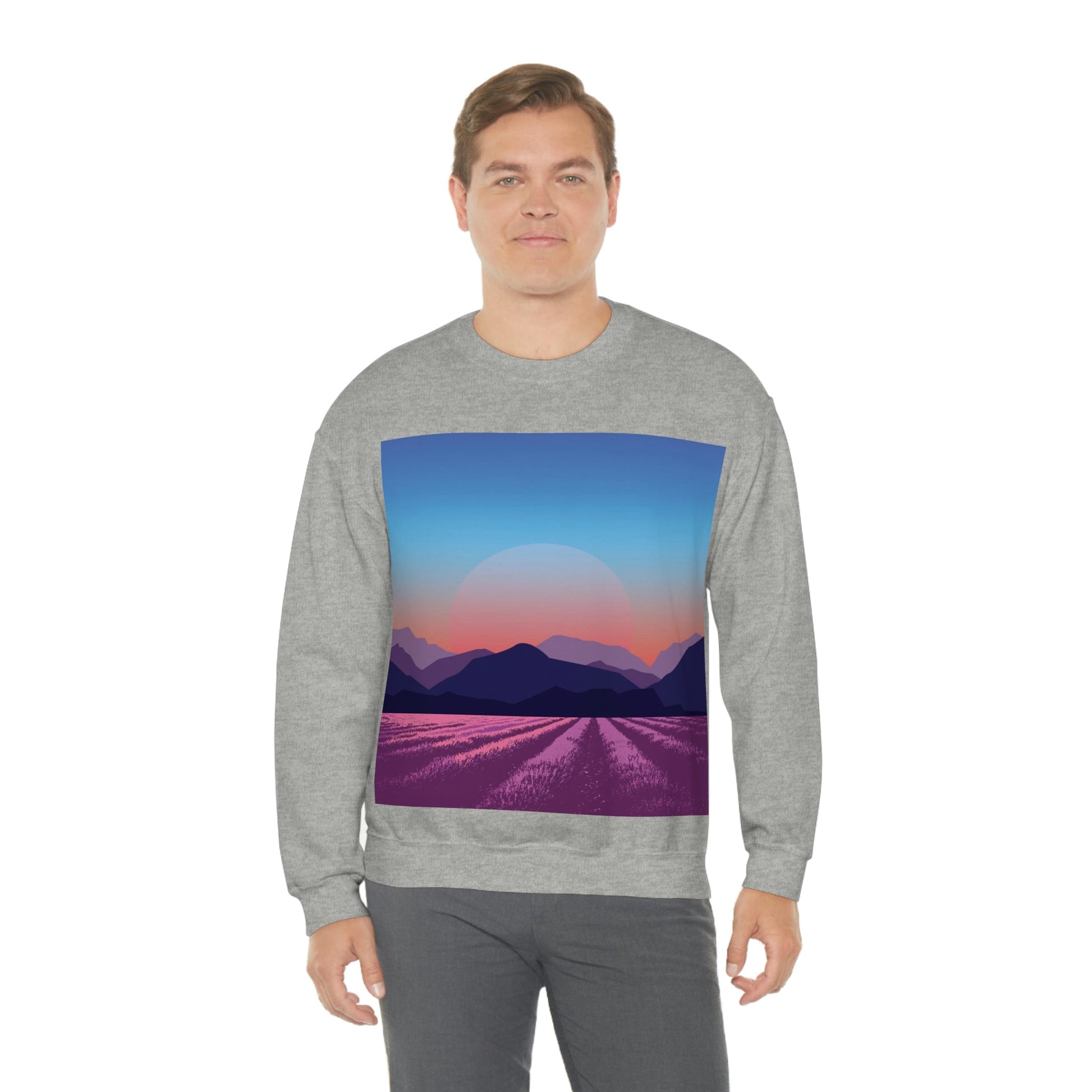 Provence Landscape Lavender Minimal Art Unisex Heavy Blend™ Crewneck Sweatshirt Ichaku [Perfect Gifts Selection]