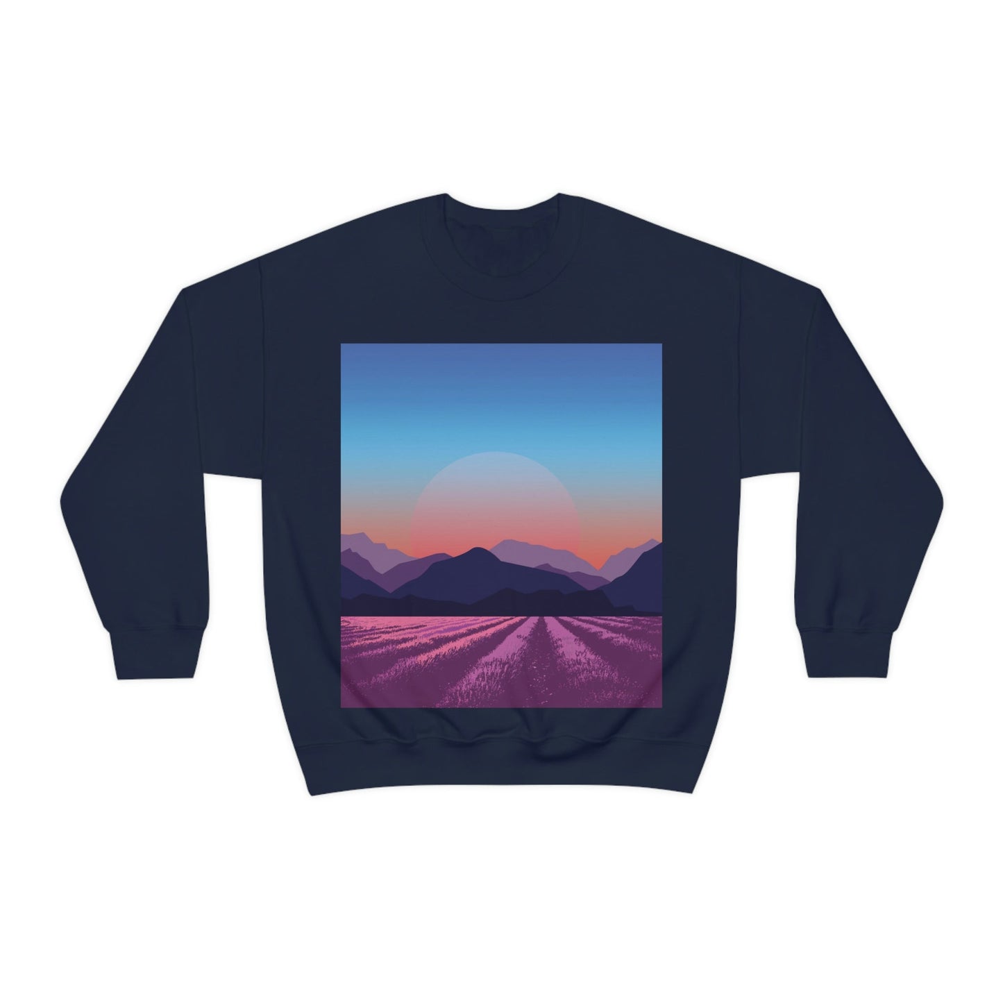 Provence Landscape Lavender Minimal Art Unisex Heavy Blend™ Crewneck Sweatshirt Ichaku [Perfect Gifts Selection]