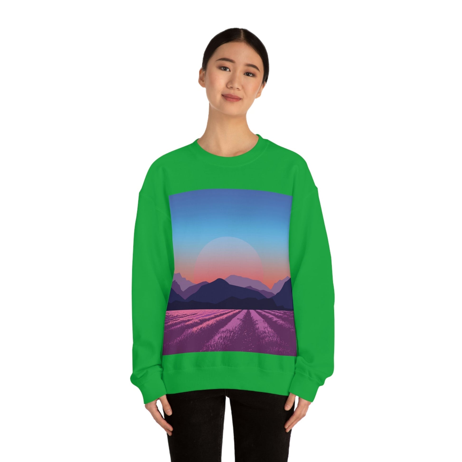 Provence Landscape Lavender Minimal Art Unisex Heavy Blend™ Crewneck Sweatshirt Ichaku [Perfect Gifts Selection]