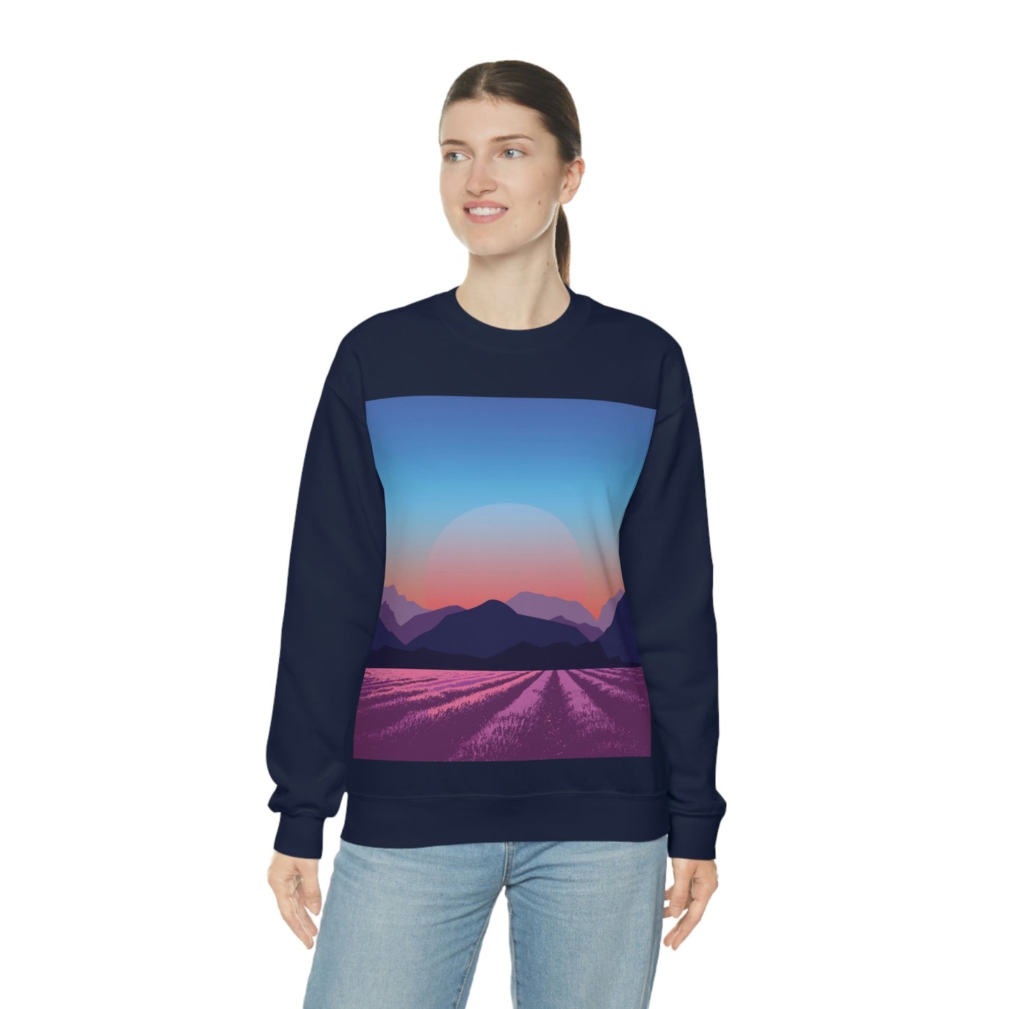 Provence Landscape Lavender Minimal Art Unisex Heavy Blend™ Crewneck Sweatshirt Ichaku [Perfect Gifts Selection]