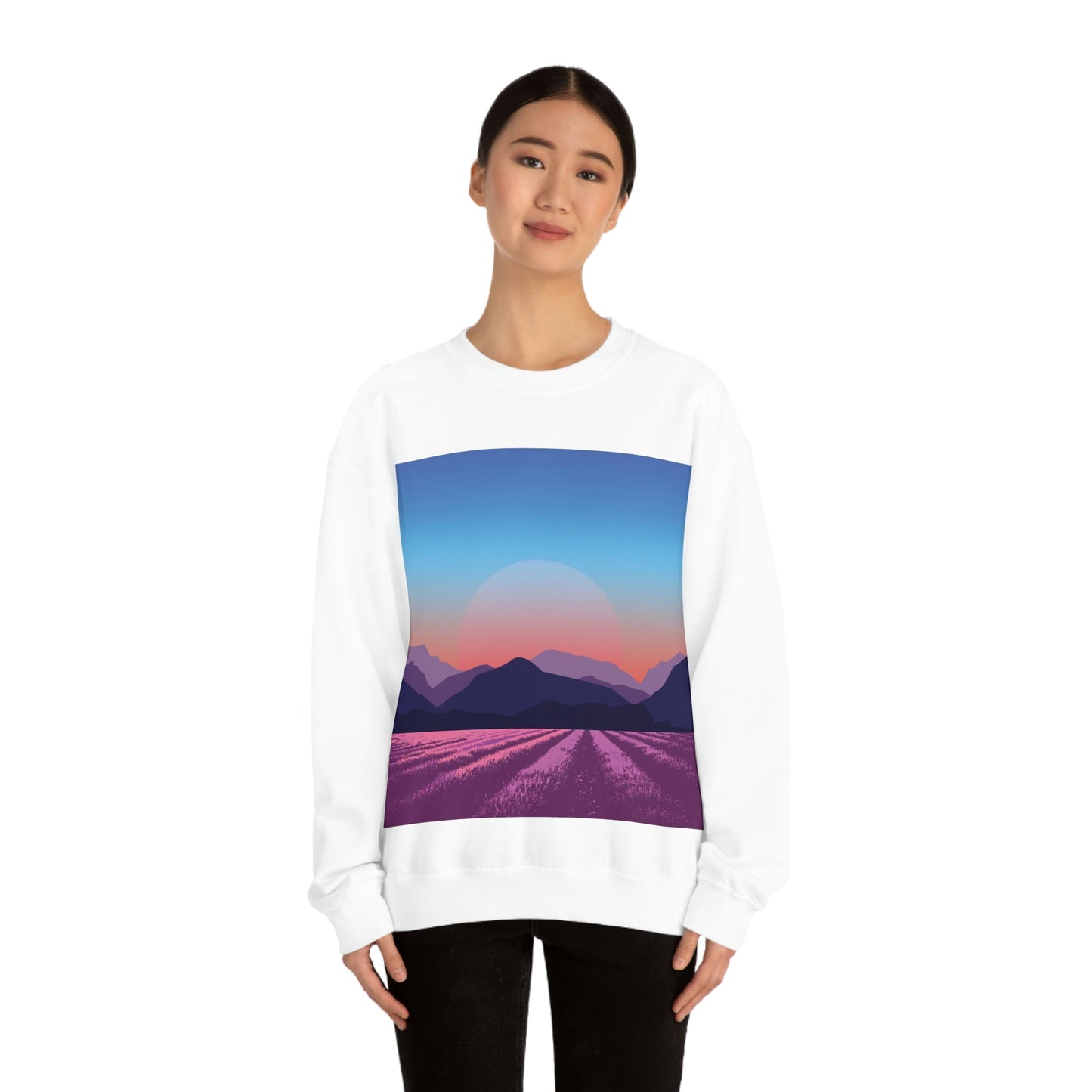 Provence Landscape Lavender Minimal Art Unisex Heavy Blend™ Crewneck Sweatshirt Ichaku [Perfect Gifts Selection]