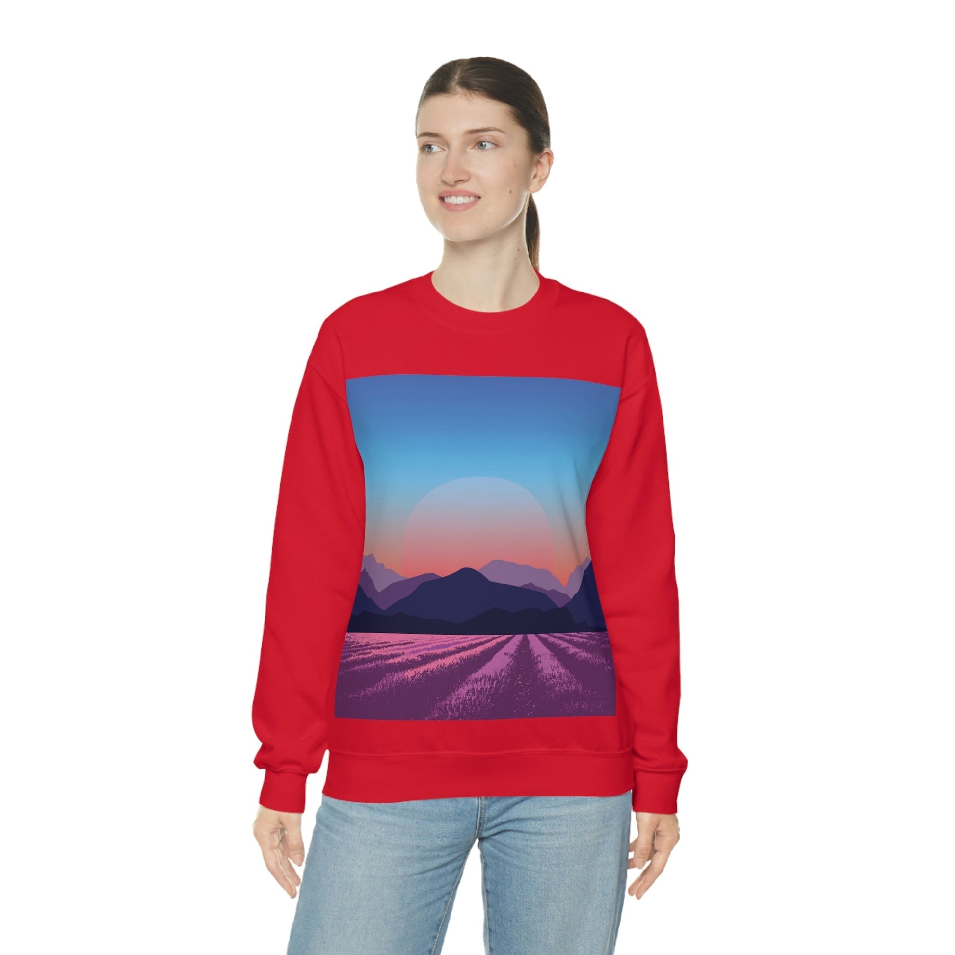 Provence Landscape Lavender Minimal Art Unisex Heavy Blend™ Crewneck Sweatshirt Ichaku [Perfect Gifts Selection]