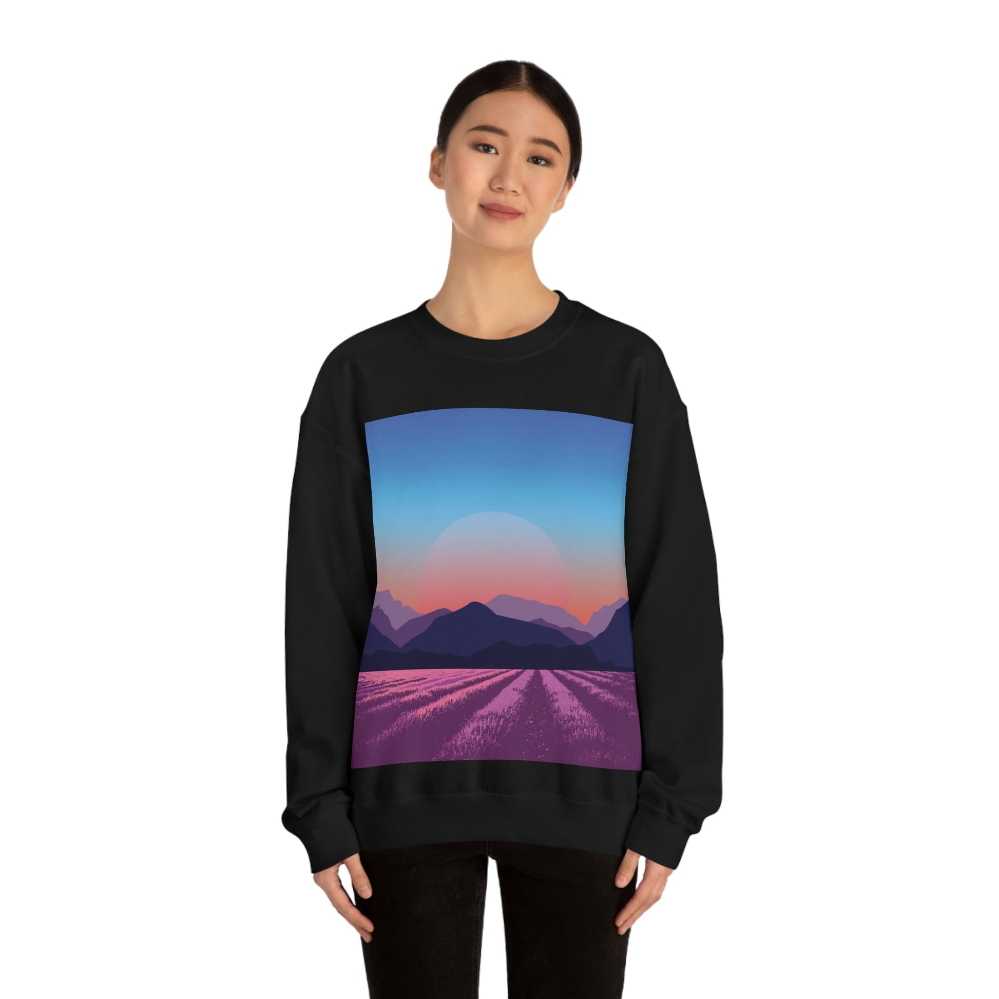 Provence Landscape Lavender Minimal Art Unisex Heavy Blend™ Crewneck Sweatshirt Ichaku [Perfect Gifts Selection]