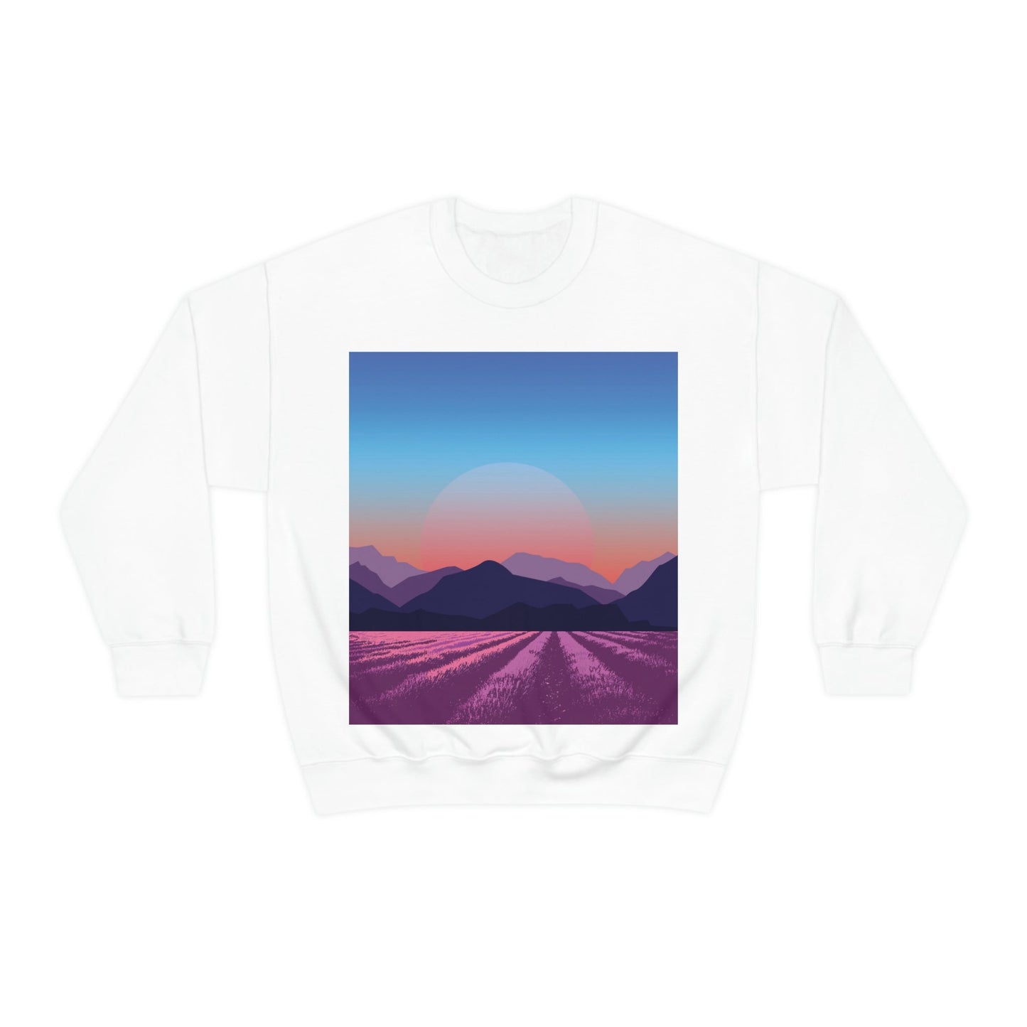 Provence Landscape Lavender Minimal Art Unisex Heavy Blend™ Crewneck Sweatshirt Ichaku [Perfect Gifts Selection]