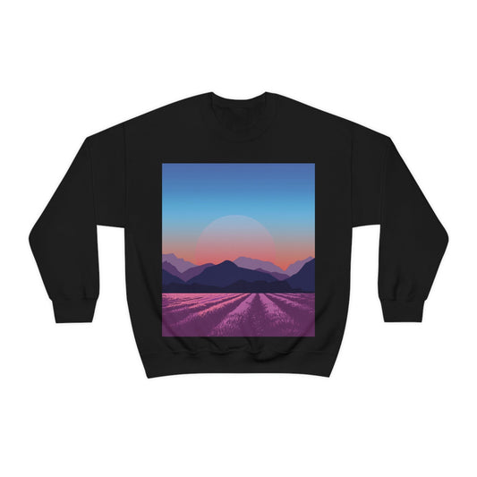 Provence Landscape Lavender Minimal Art Unisex Heavy Blend™ Crewneck Sweatshirt Ichaku [Perfect Gifts Selection]