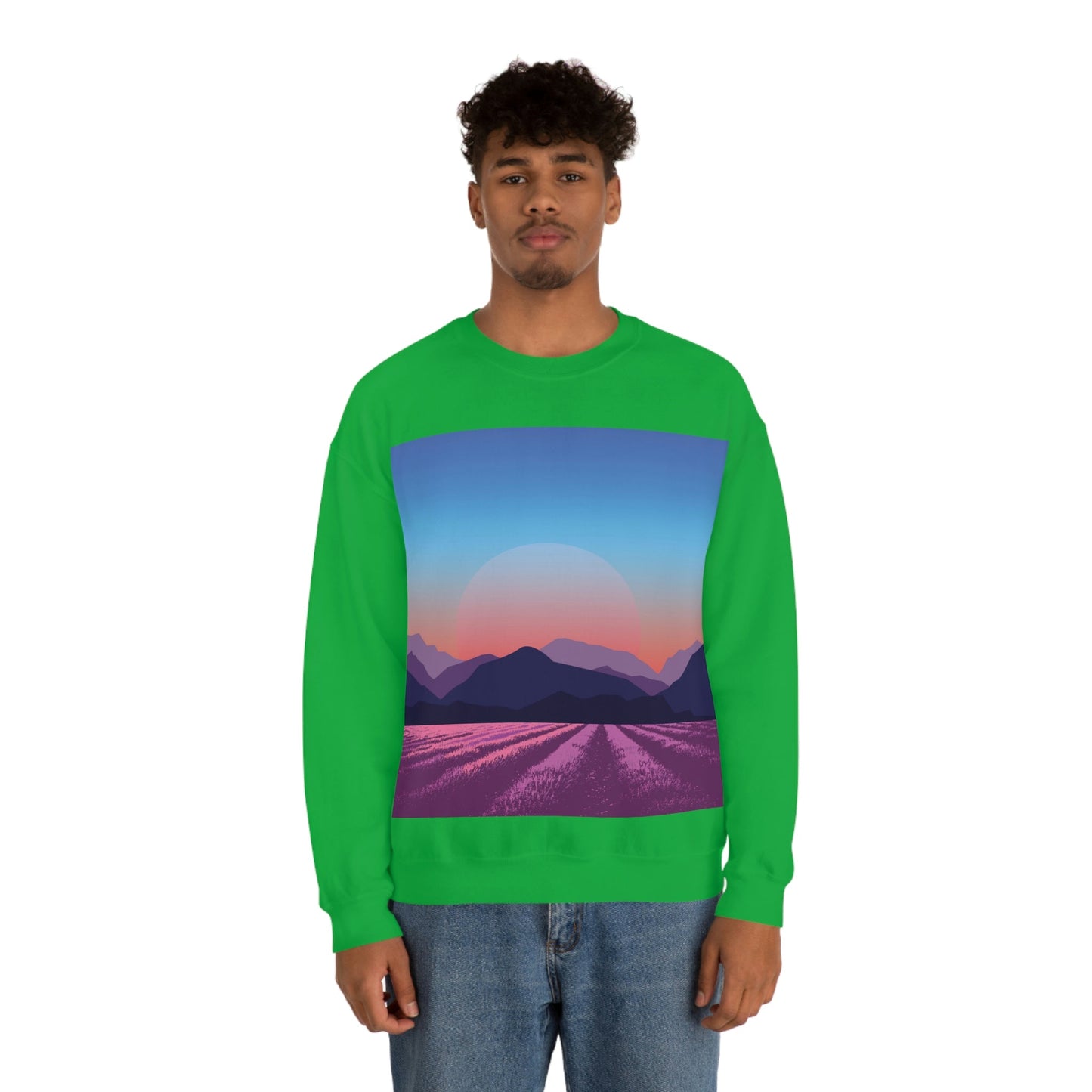 Provence Landscape Lavender Minimal Art Unisex Heavy Blend™ Crewneck Sweatshirt Ichaku [Perfect Gifts Selection]