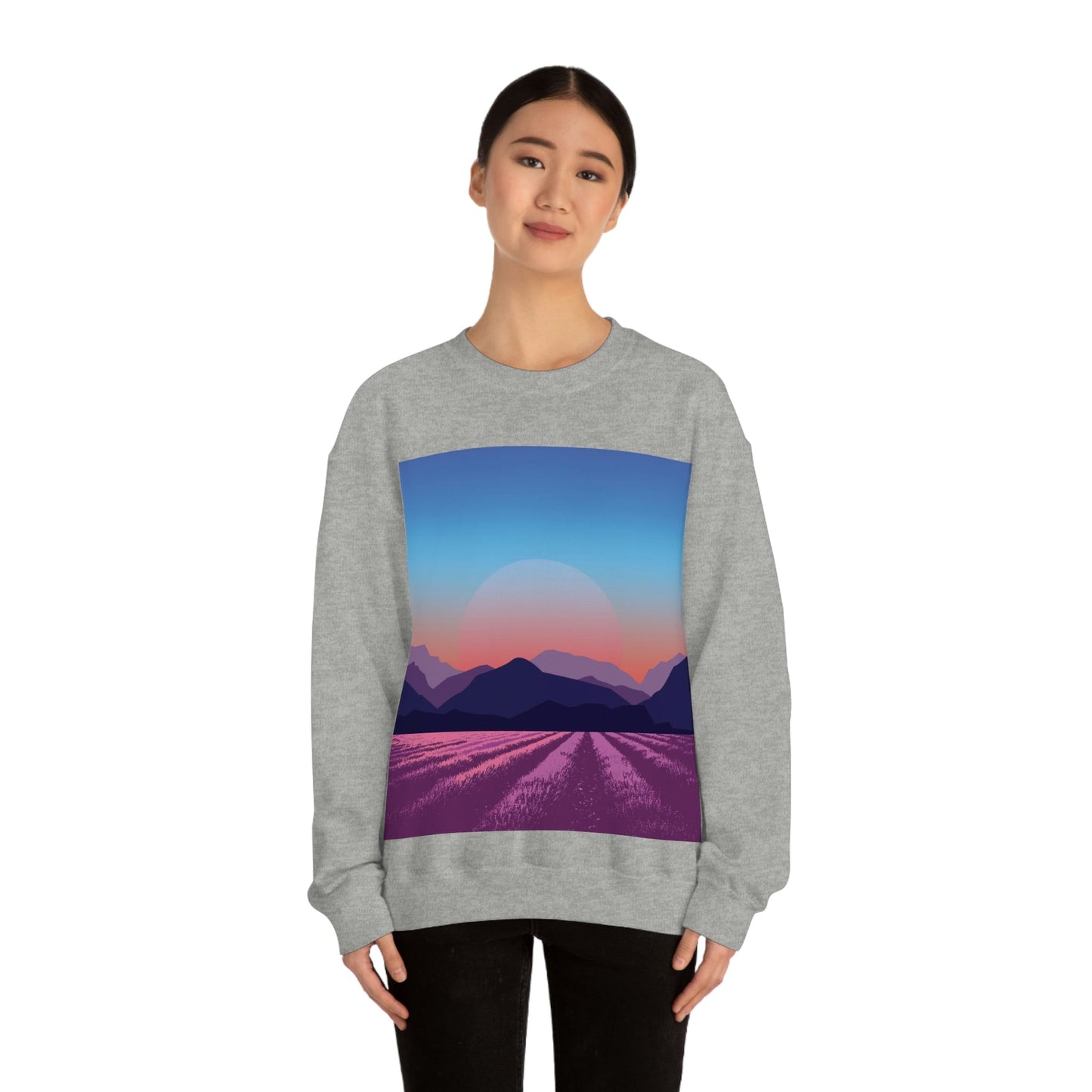 Provence Landscape Lavender Minimal Art Unisex Heavy Blend™ Crewneck Sweatshirt Ichaku [Perfect Gifts Selection]