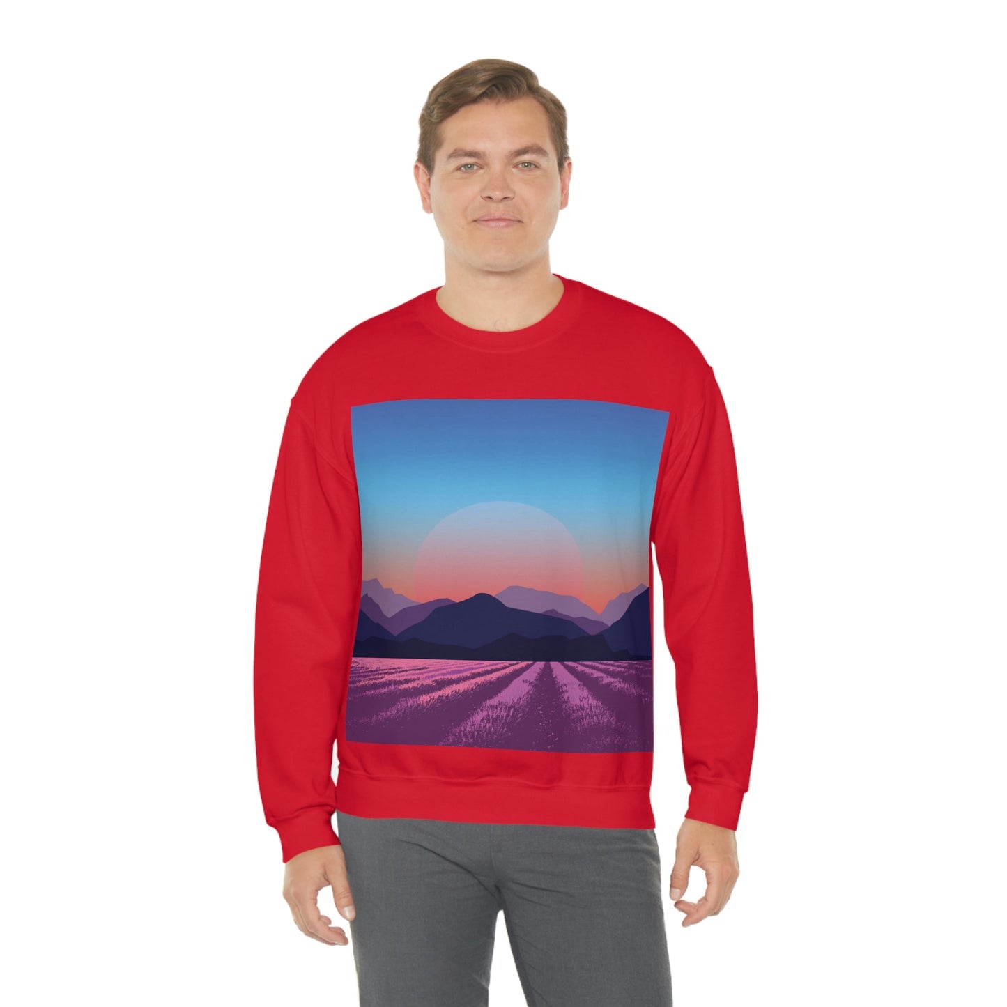 Provence Landscape Lavender Minimal Art Unisex Heavy Blend™ Crewneck Sweatshirt Ichaku [Perfect Gifts Selection]