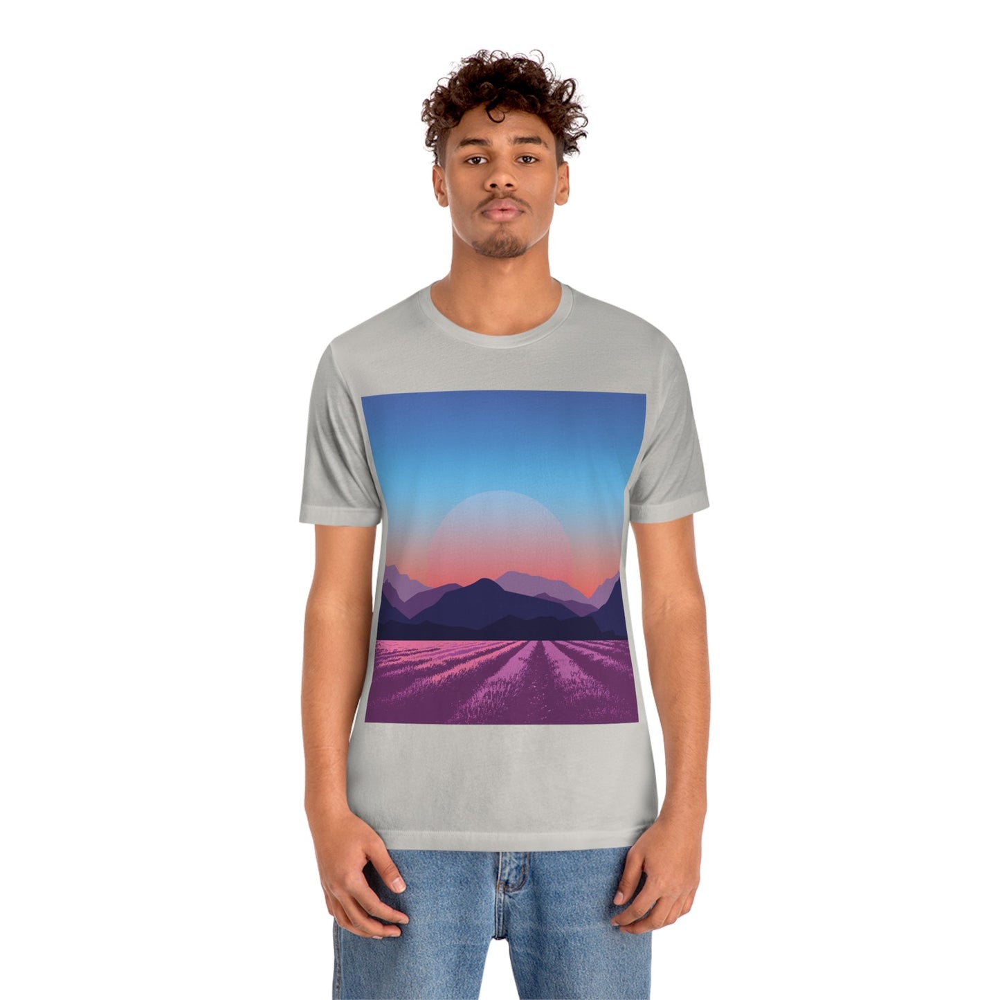 Provence Landscape Lavender Minimal Art Unisex Jersey Short Sleeve T-Shirt Ichaku [Perfect Gifts Selection]