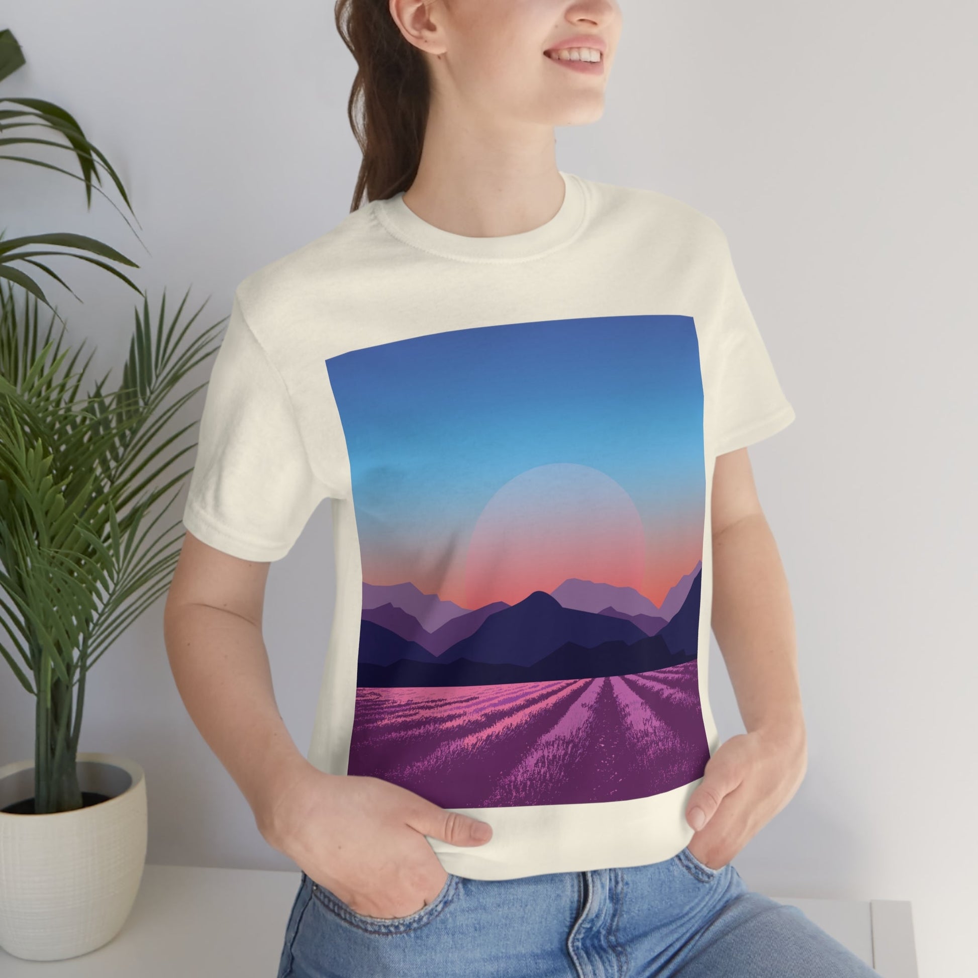 Provence Landscape Lavender Minimal Art Unisex Jersey Short Sleeve T-Shirt Ichaku [Perfect Gifts Selection]