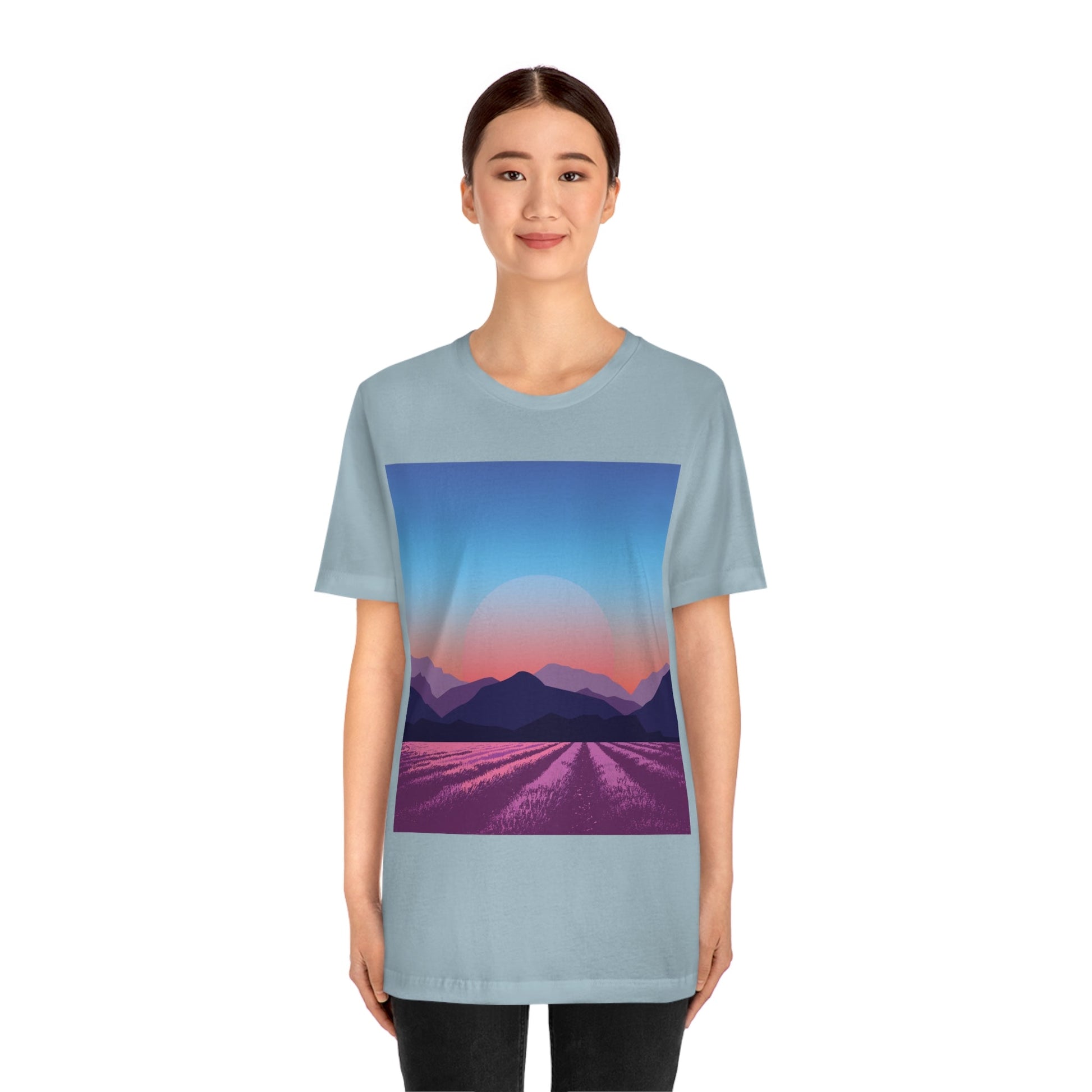 Provence Landscape Lavender Minimal Art Unisex Jersey Short Sleeve T-Shirt Ichaku [Perfect Gifts Selection]