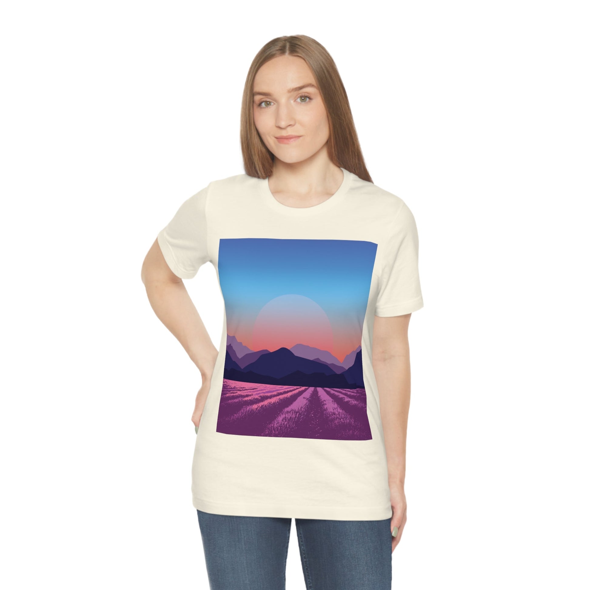 Provence Landscape Lavender Minimal Art Unisex Jersey Short Sleeve T-Shirt Ichaku [Perfect Gifts Selection]