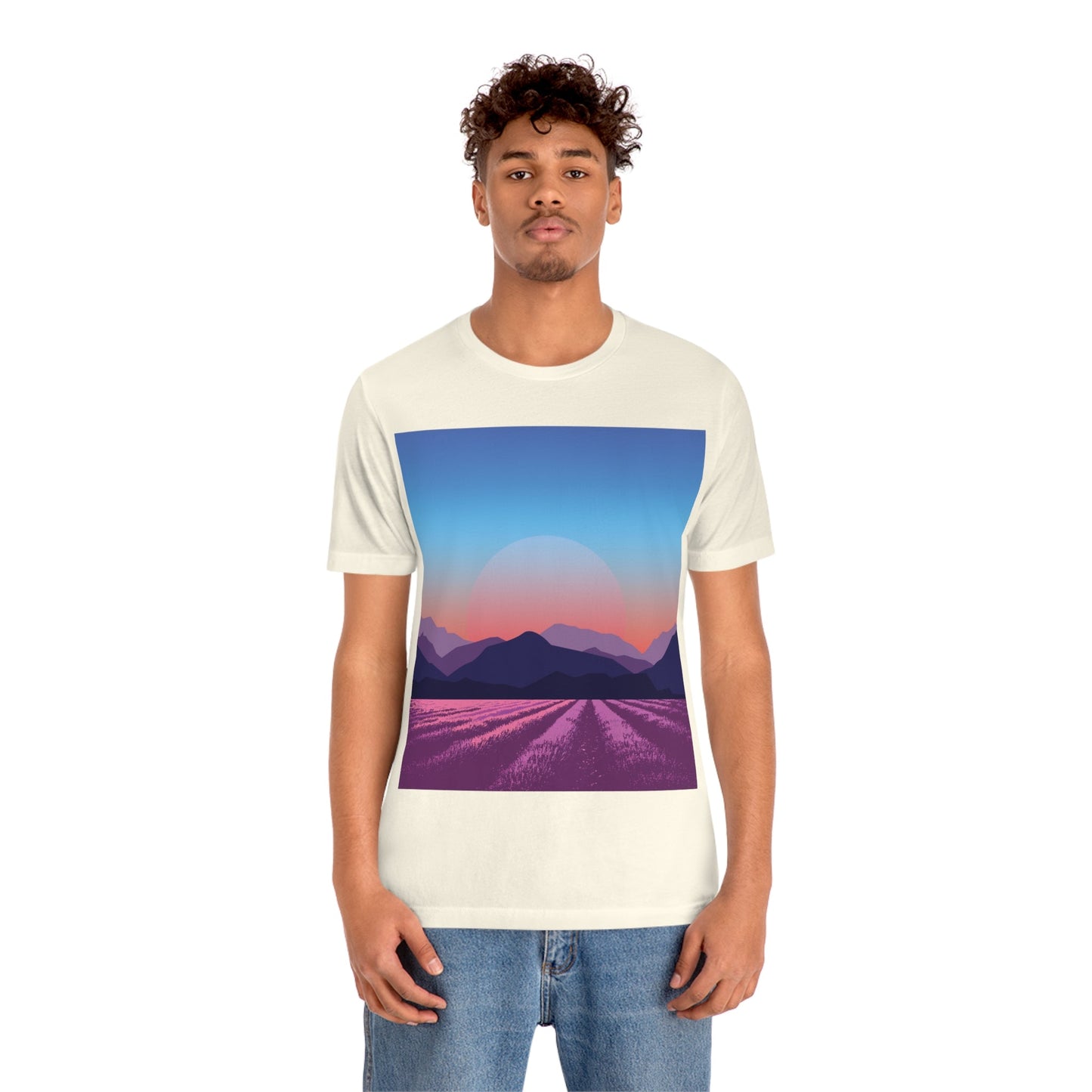 Provence Landscape Lavender Minimal Art Unisex Jersey Short Sleeve T-Shirt Ichaku [Perfect Gifts Selection]