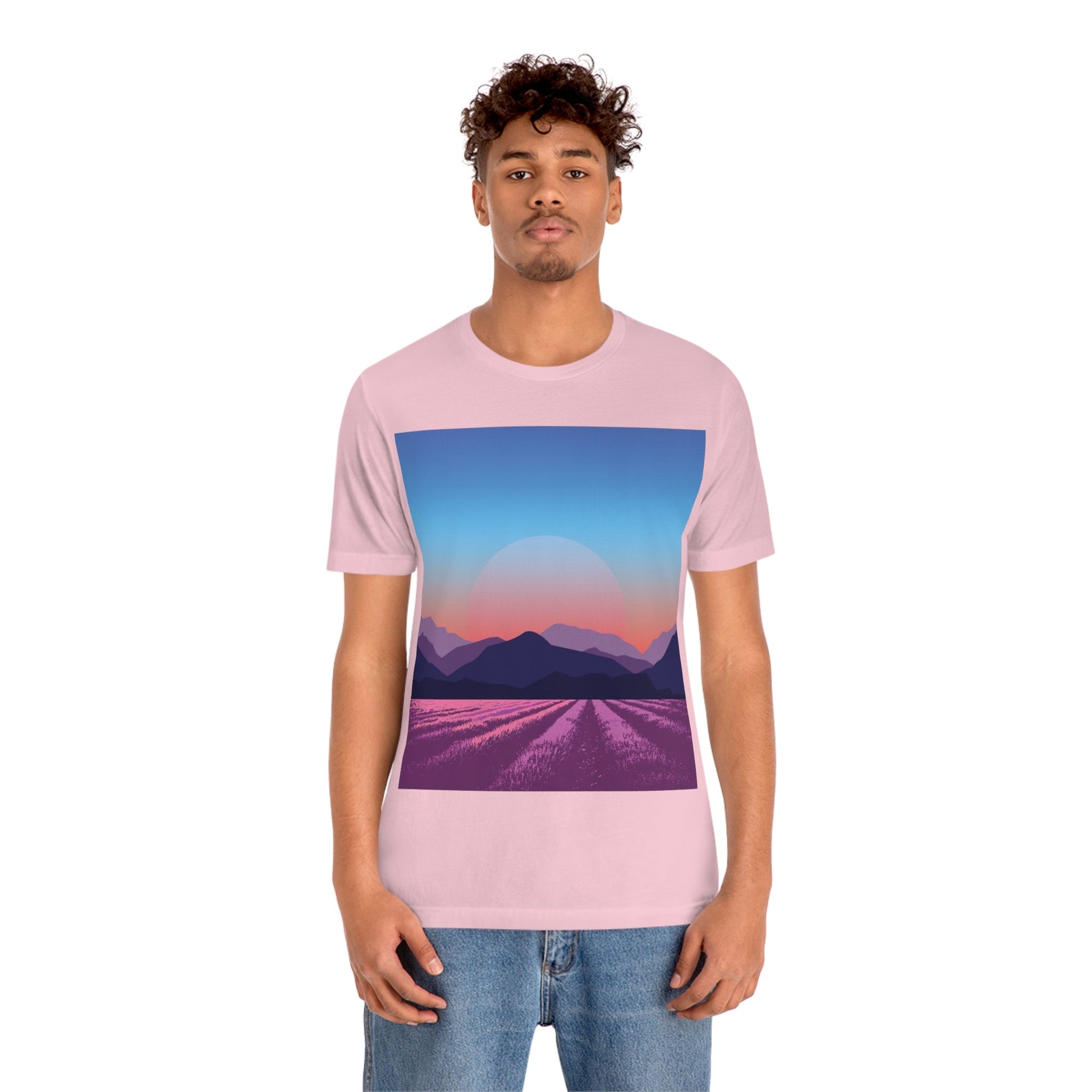 Provence Landscape Lavender Minimal Art Unisex Jersey Short Sleeve T-Shirt Ichaku [Perfect Gifts Selection]