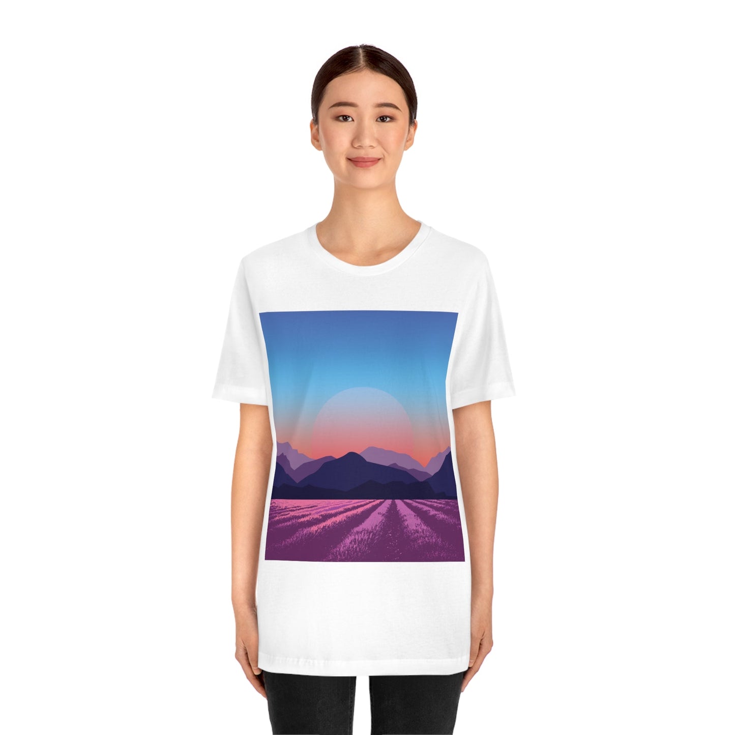 Provence Landscape Lavender Minimal Art Unisex Jersey Short Sleeve T-Shirt Ichaku [Perfect Gifts Selection]