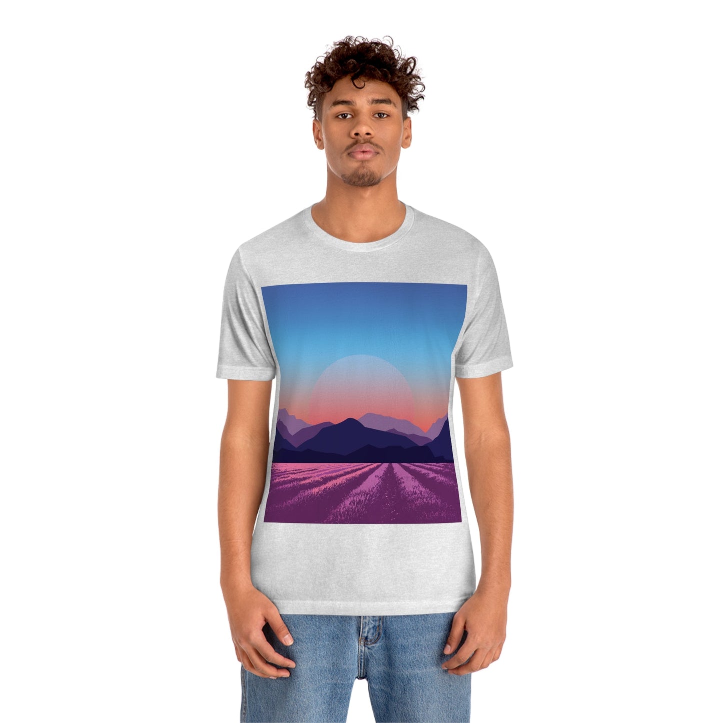 Provence Landscape Lavender Minimal Art Unisex Jersey Short Sleeve T-Shirt Ichaku [Perfect Gifts Selection]