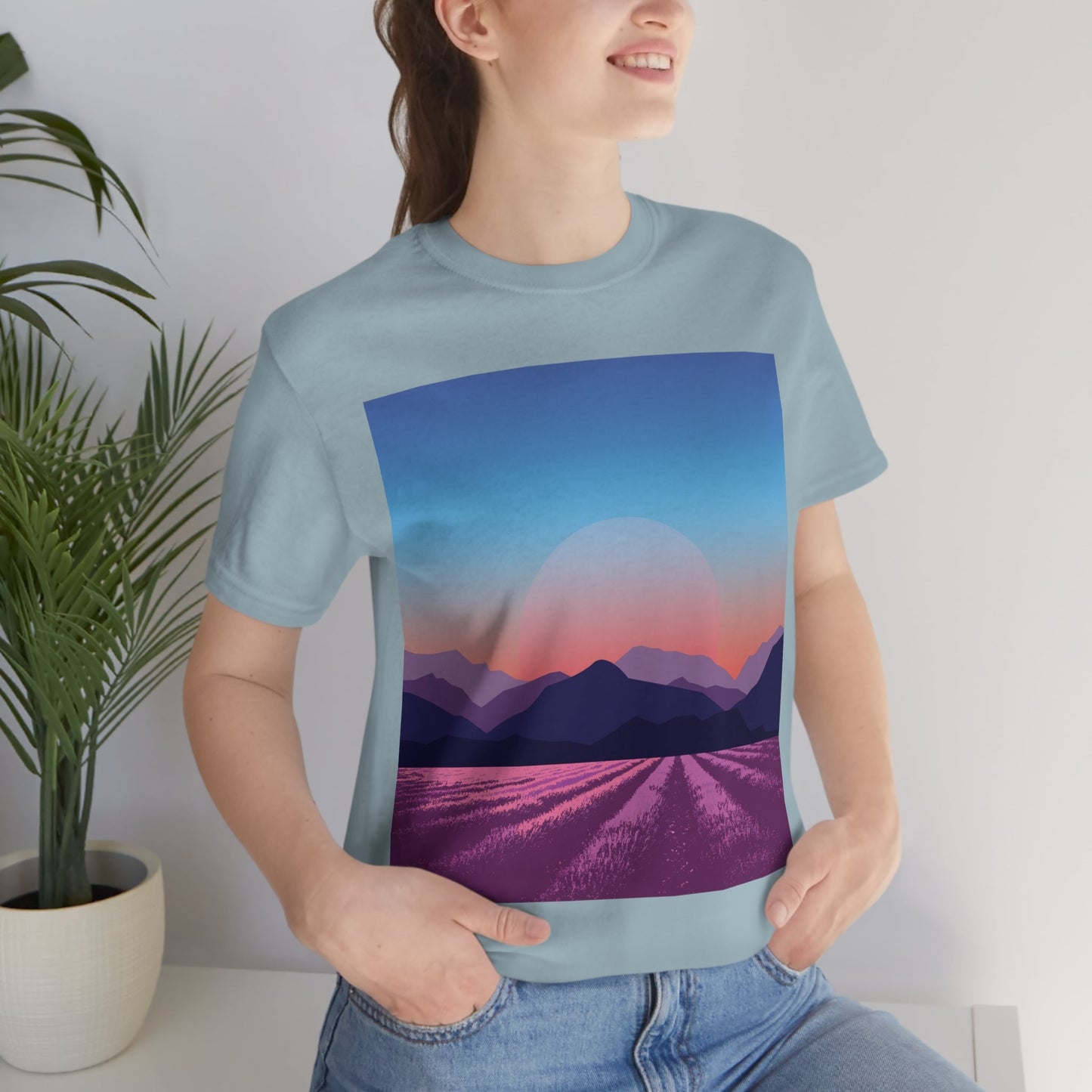 Provence Landscape Lavender Minimal Art Unisex Jersey Short Sleeve T-Shirt Ichaku [Perfect Gifts Selection]