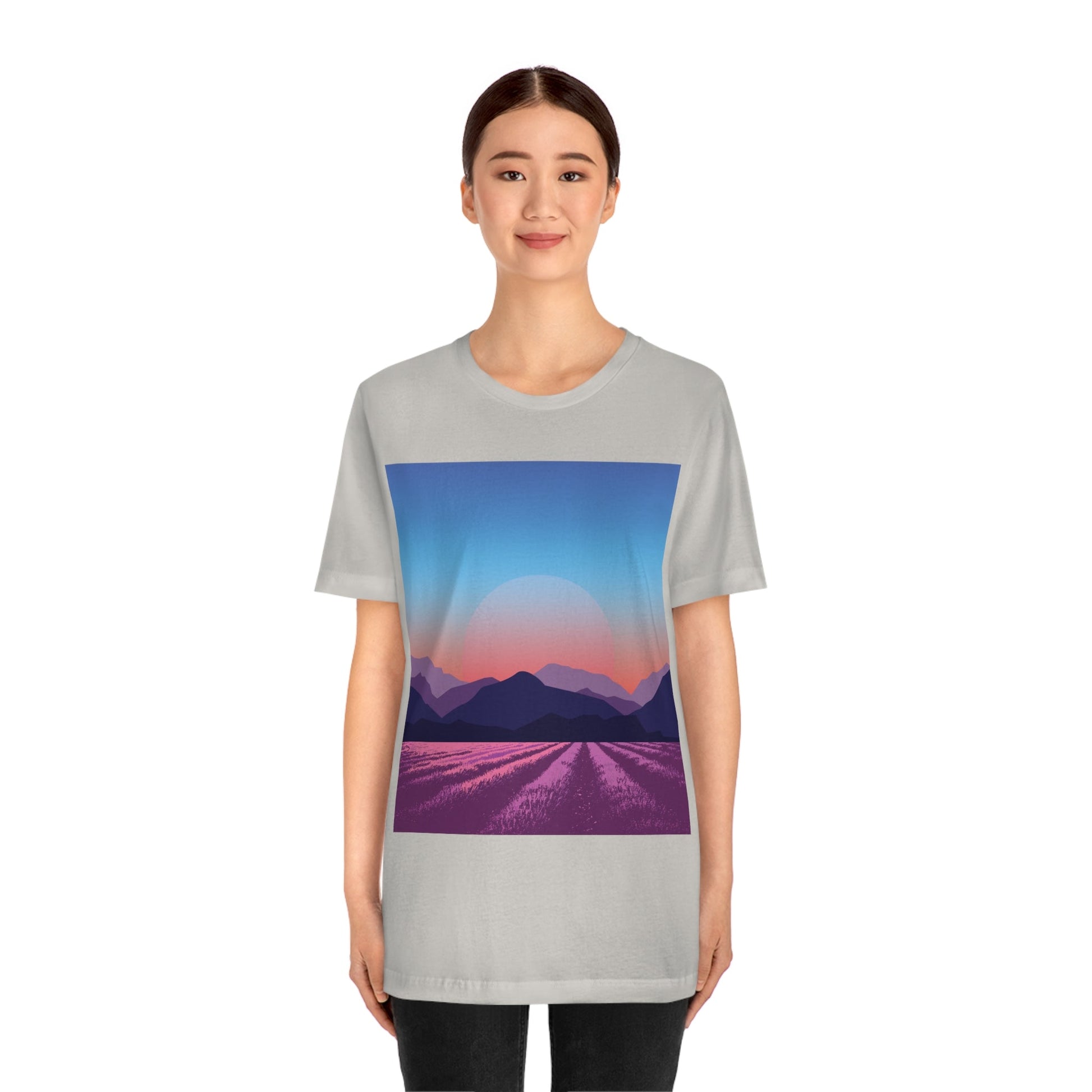 Provence Landscape Lavender Minimal Art Unisex Jersey Short Sleeve T-Shirt Ichaku [Perfect Gifts Selection]