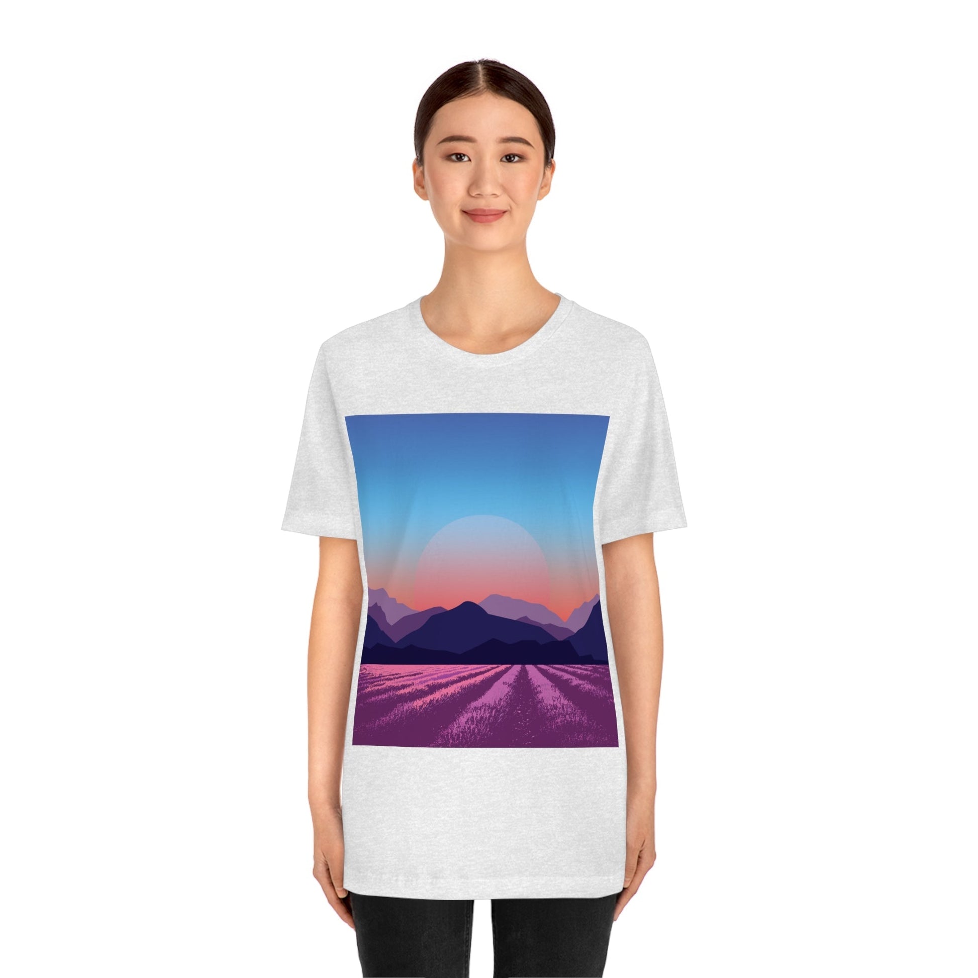 Provence Landscape Lavender Minimal Art Unisex Jersey Short Sleeve T-Shirt Ichaku [Perfect Gifts Selection]